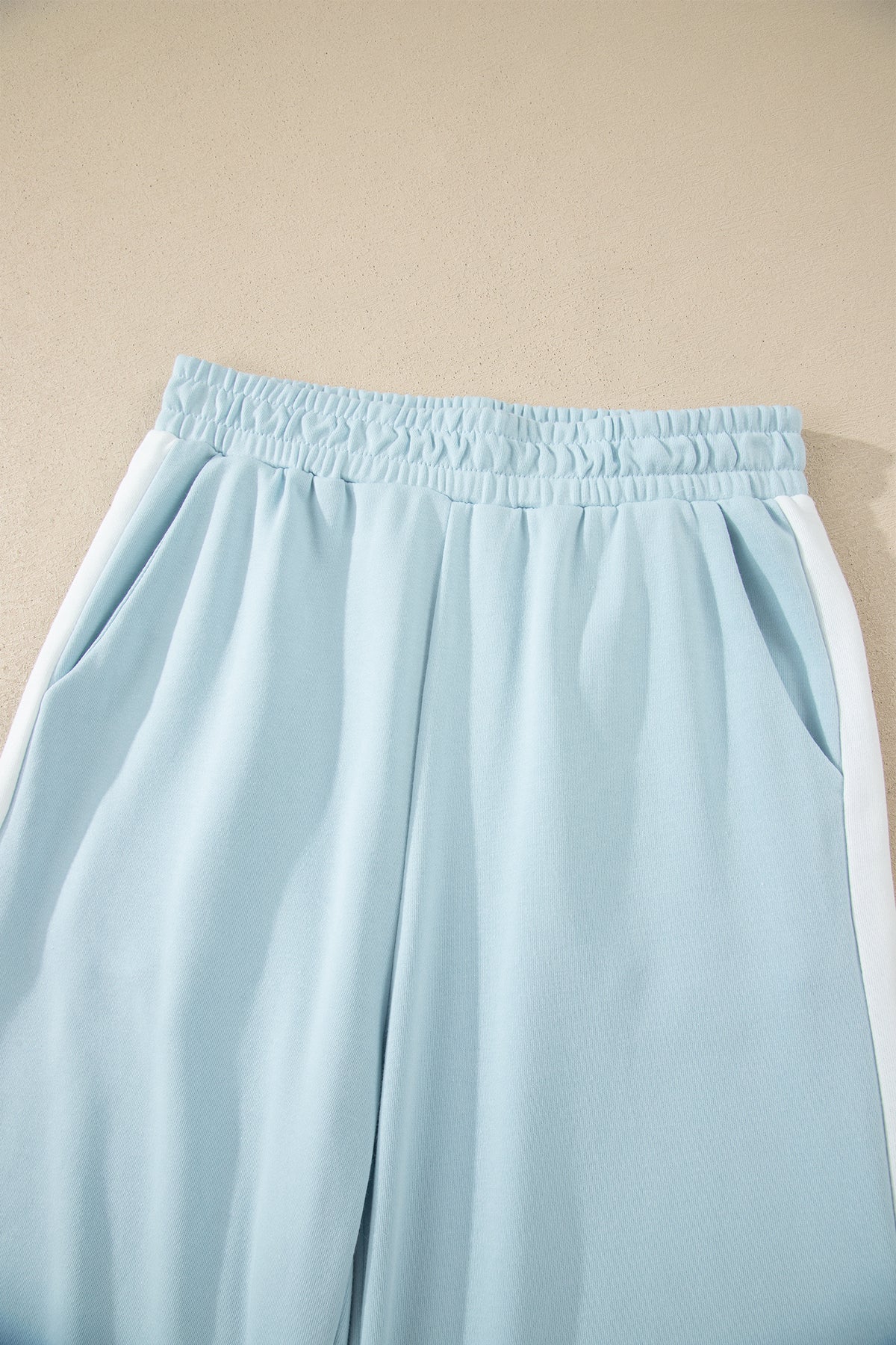 Women's Mist Blue Contrast Trim Round Neck Pocketed Boxy Tank Top Wide Leg Pants Two-Piece Set
