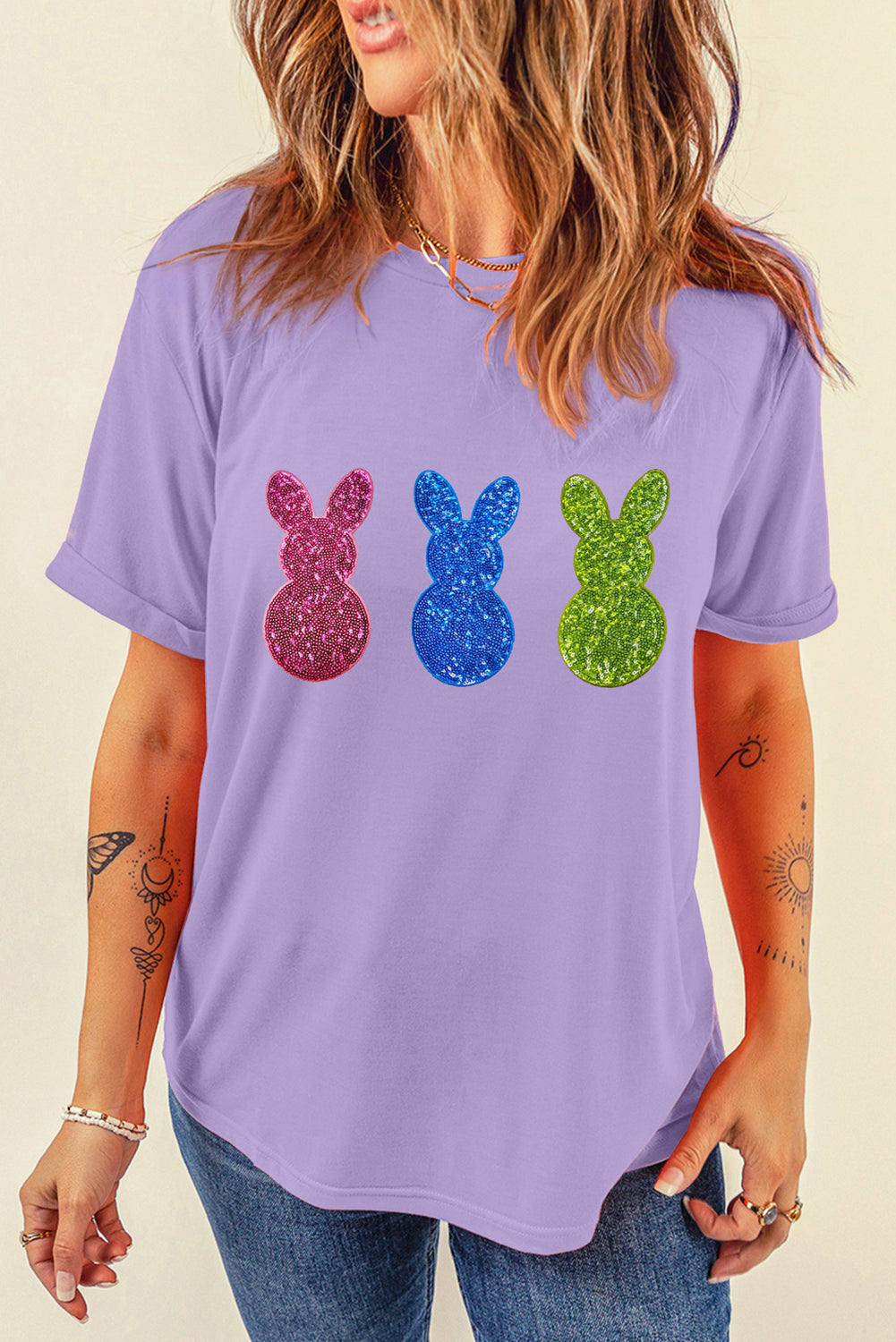 Wisteria Easter Shiny Bunny Graphic Crewneck T-Shirt