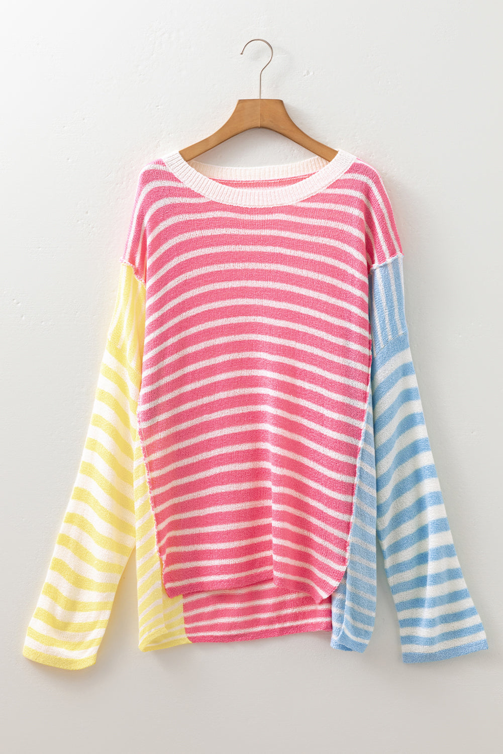 Multicolour Striped Exposed Seam Color-Block Patchwork Plus Size Sweater