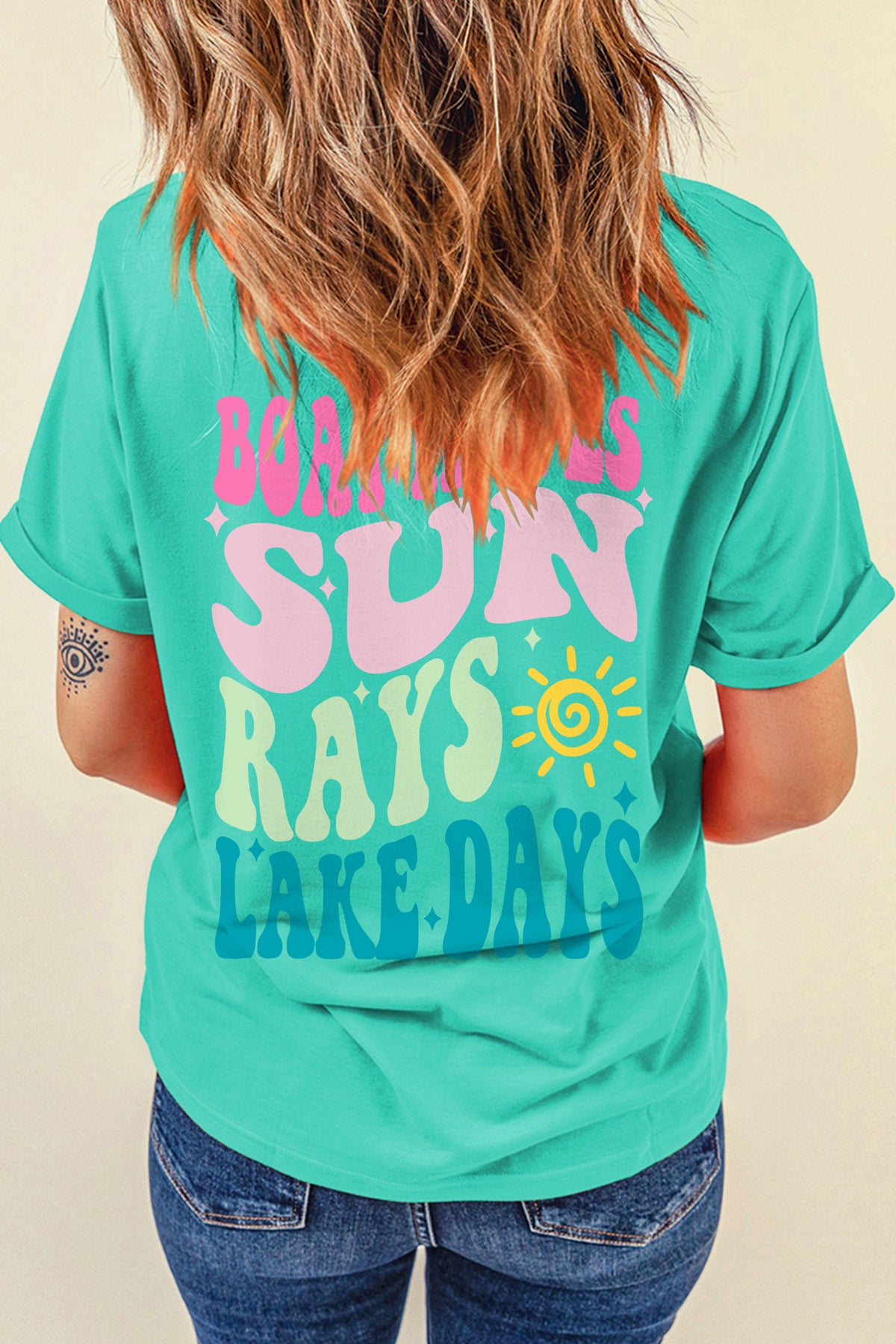 Mint Green LAKE DAYS Double Side Printed Vacation T-Shirt