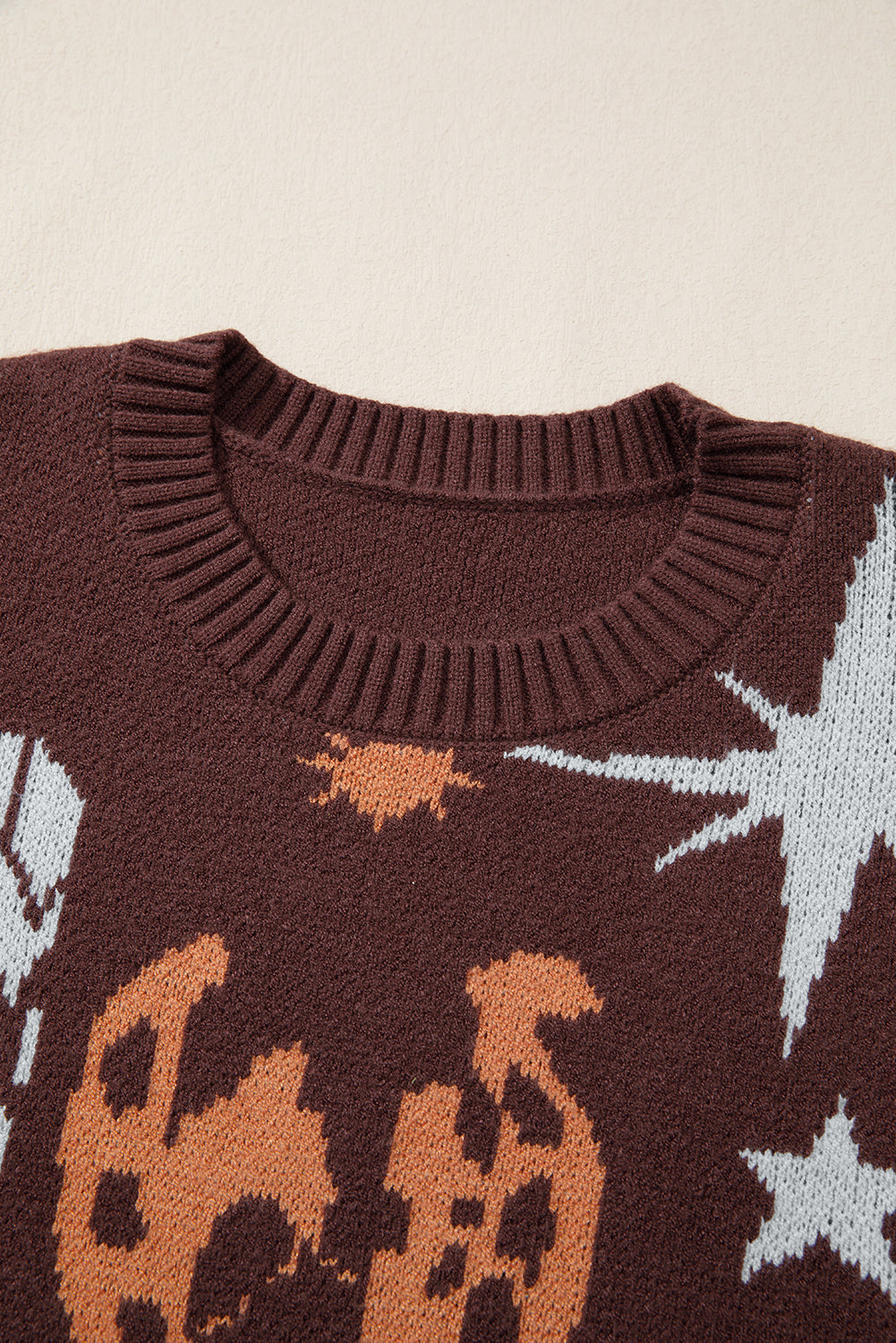 Brown Cowgirl Print Casual Sweater