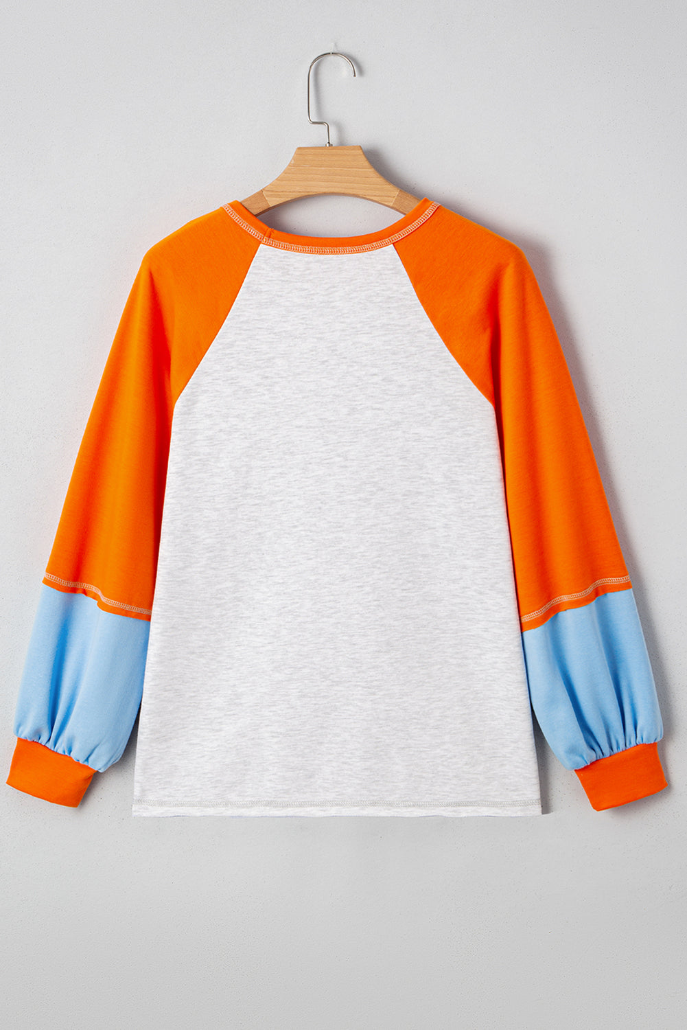 Light Grey HELLO PUMPKIN Patched Graphic Colorblock Bubble Sleeve Raglan Top