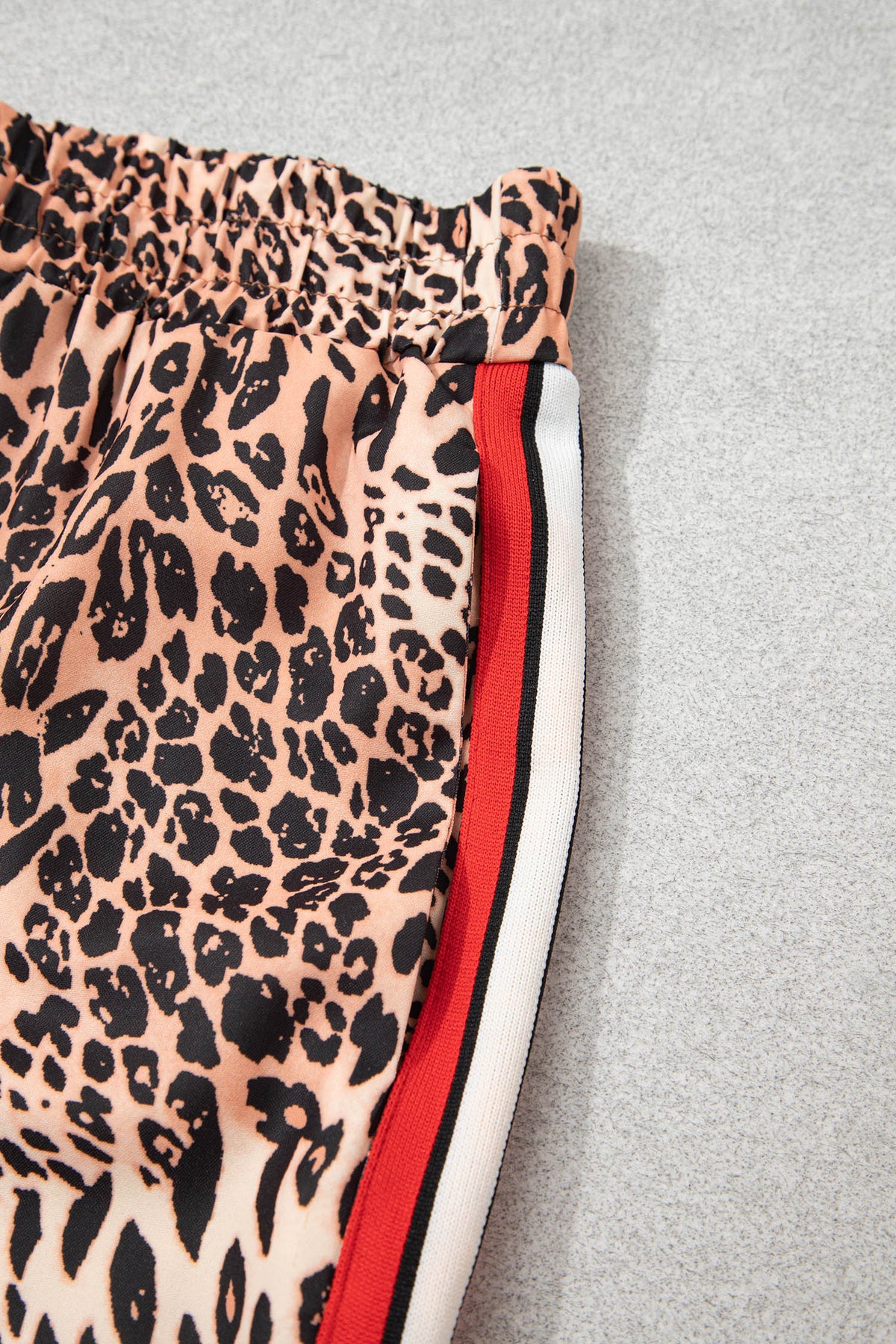 Khaki Leopard Print Color-Block Side Stripes Wide-Leg Full-Length Plus Size Pants