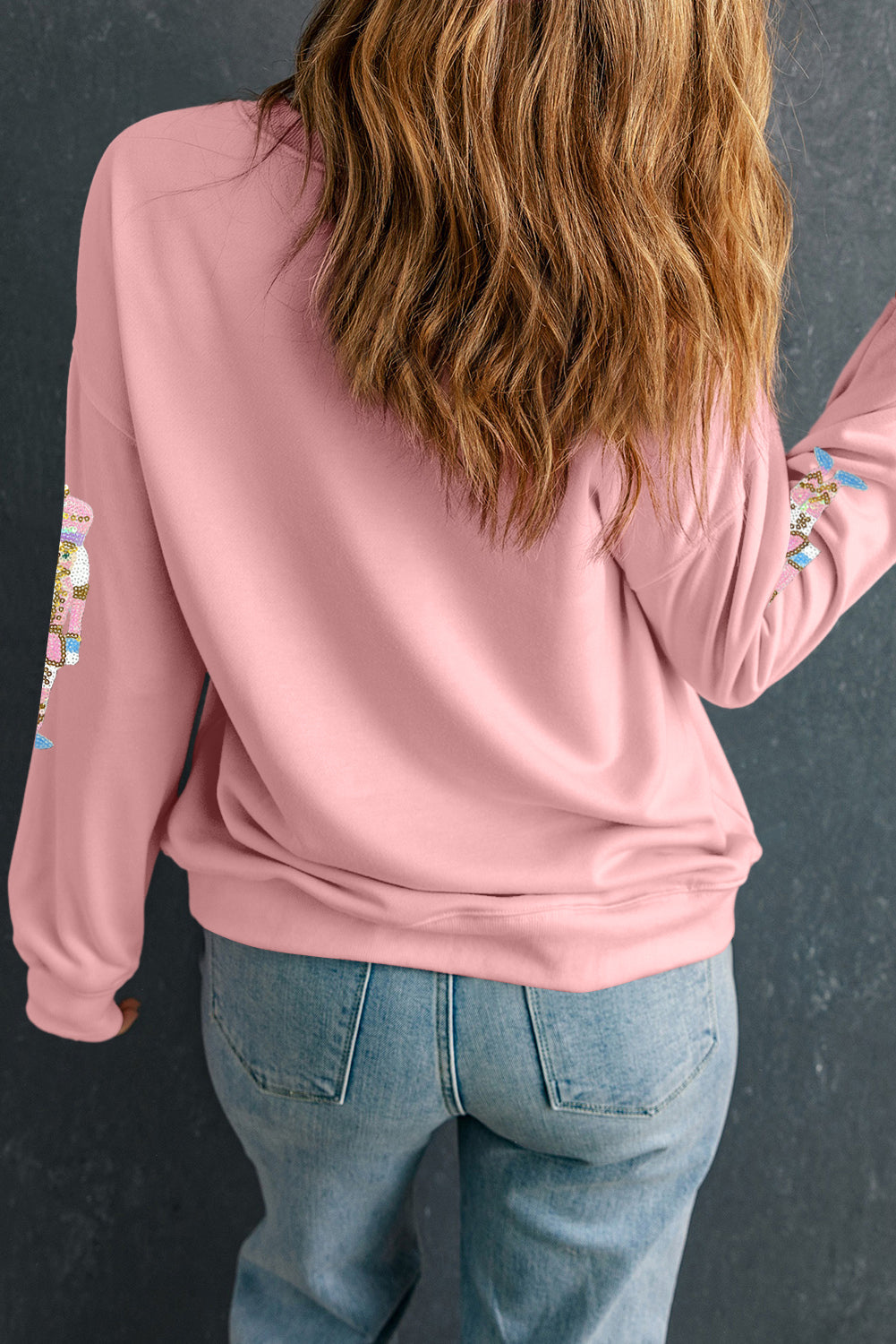 Pink Sequin Nutcracker Christmas Pullover Sweatshirt