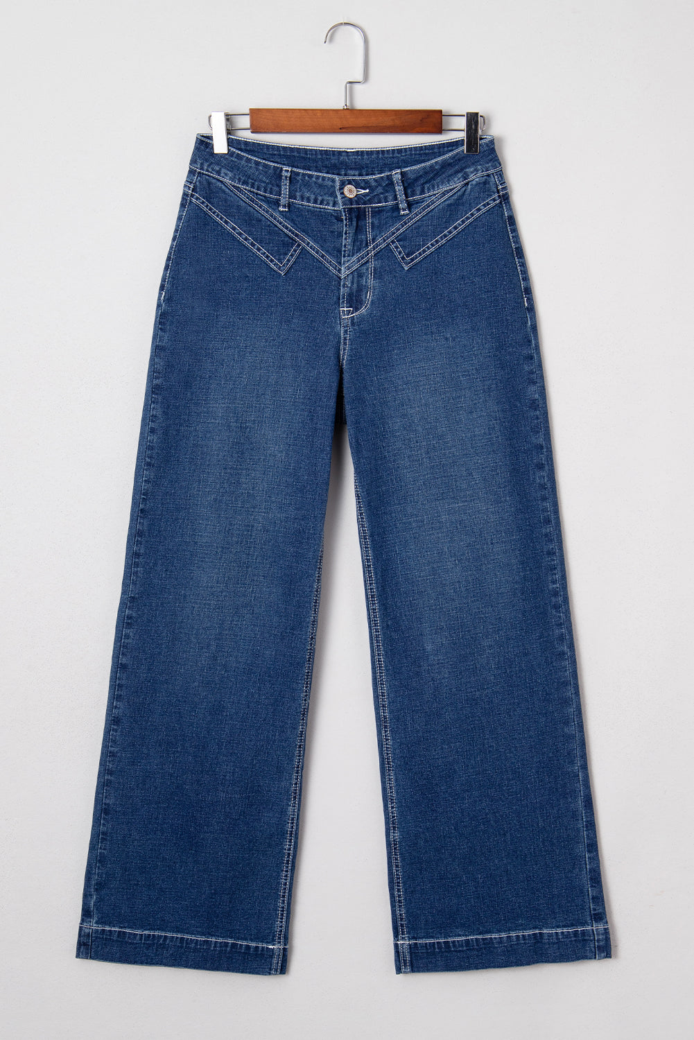 Sail Blue Stitched Waist Loose Cuffed Jeans