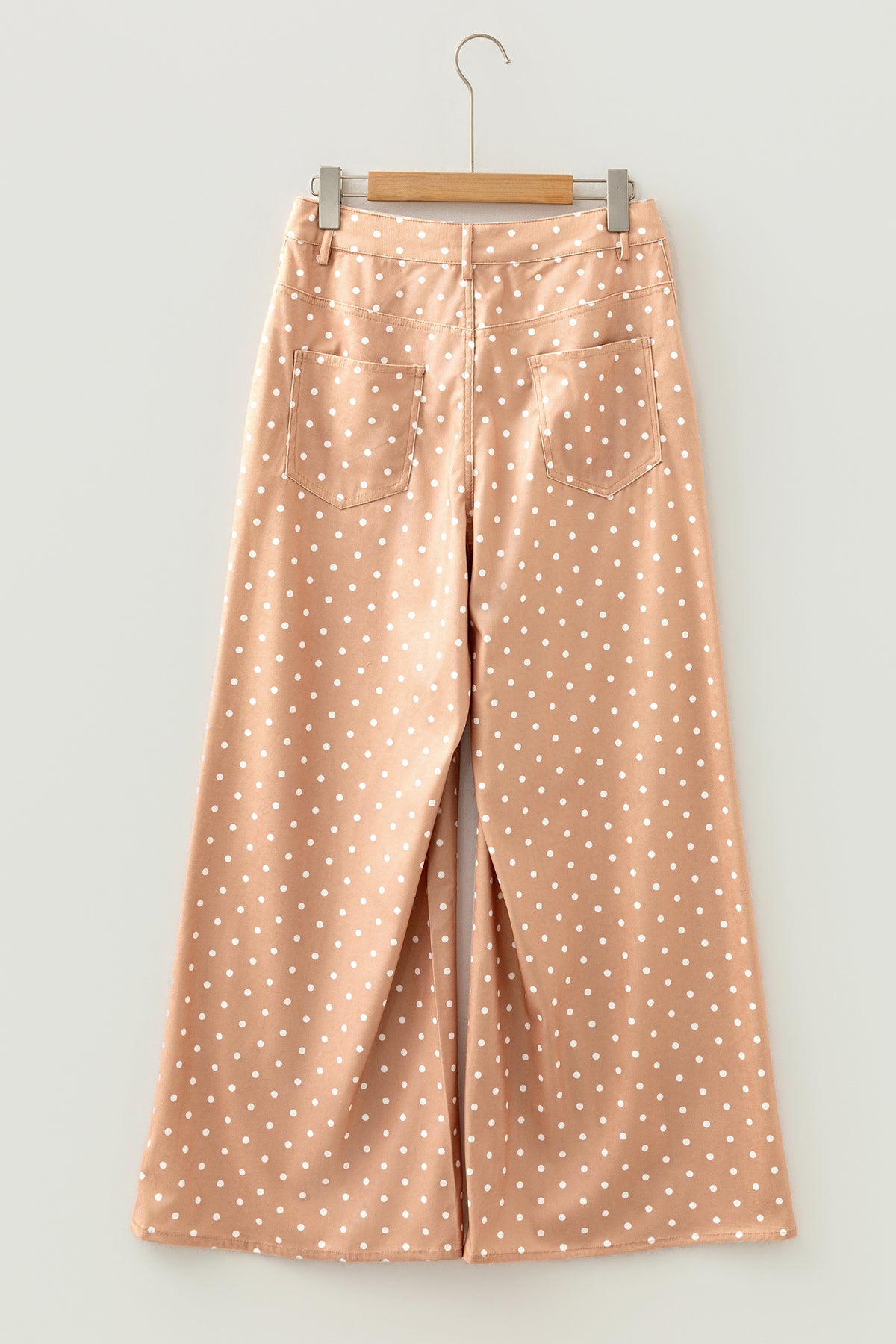 Khaki Polka Dot Print Drawstring Wide Leg Pants