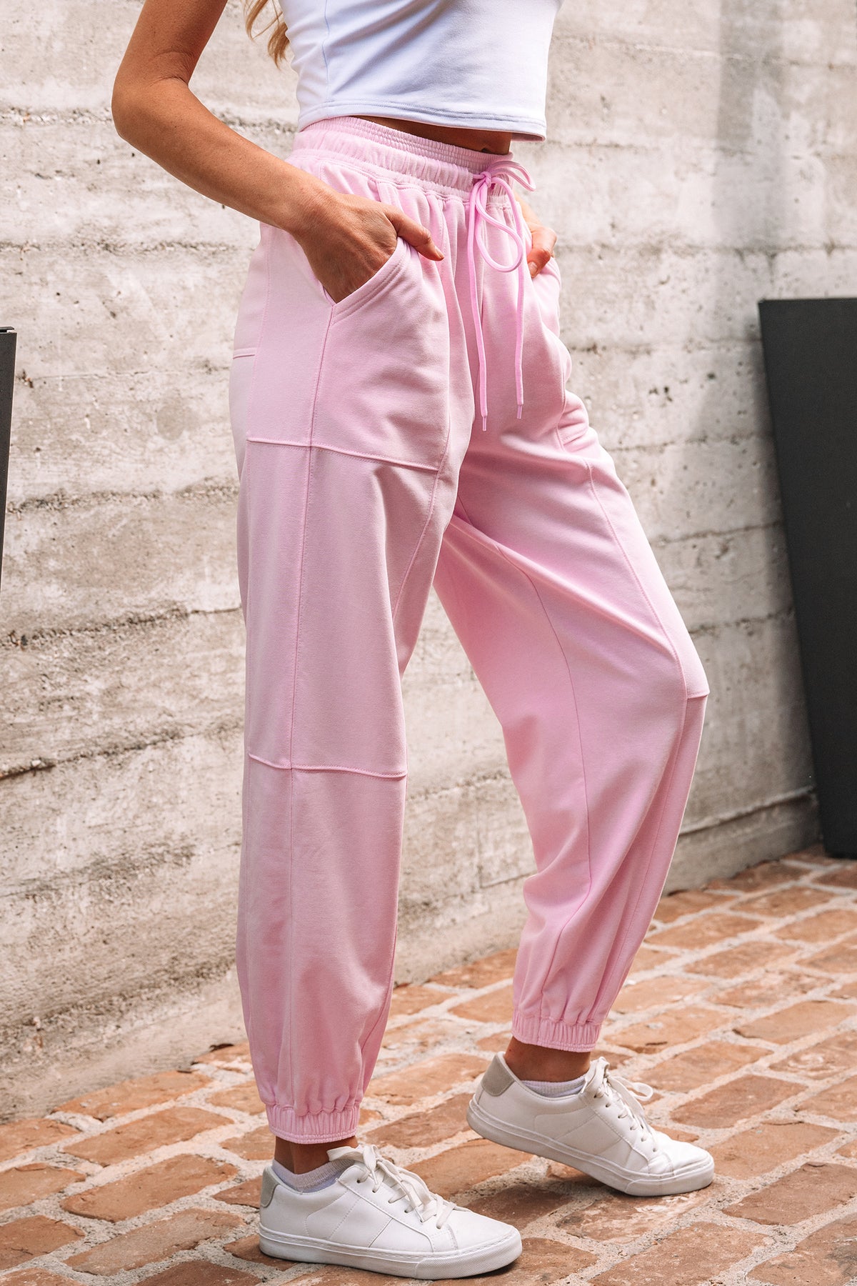 Lilac Drawstring Elastic Waistband Solid Jogger Pants