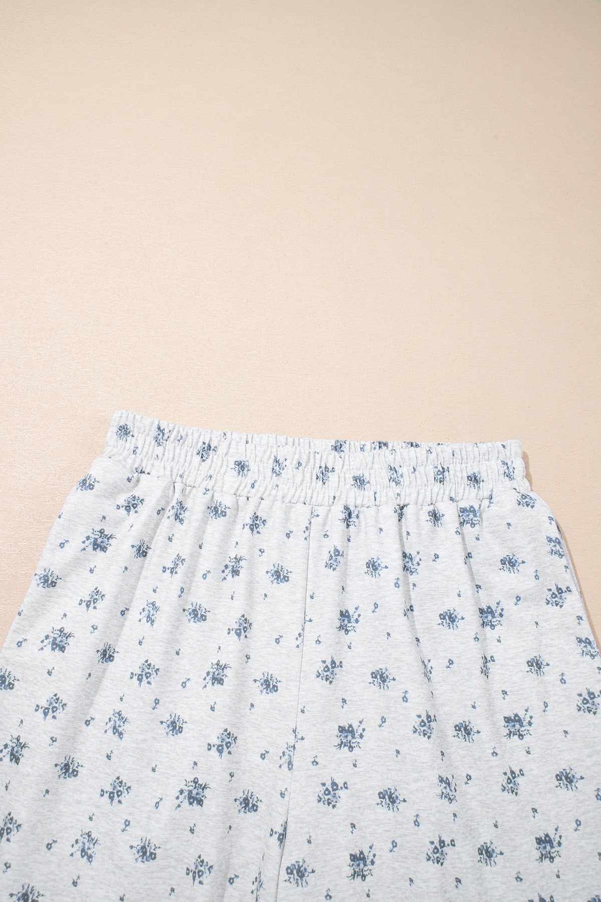 Gray Floral Print Elastic Waist Full-Length Regular Pants