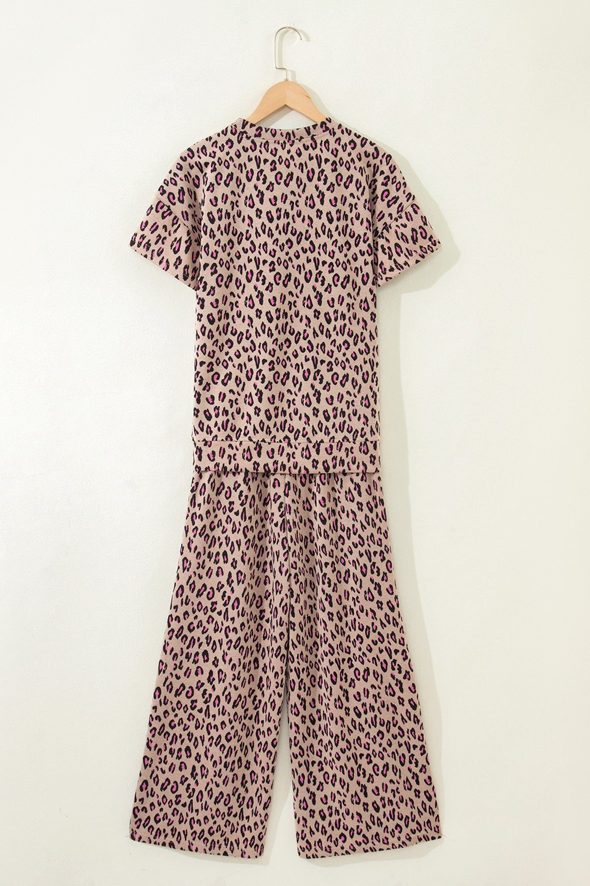 Pink Leopard Print Casual Tee and Pants 2pcs Outfit