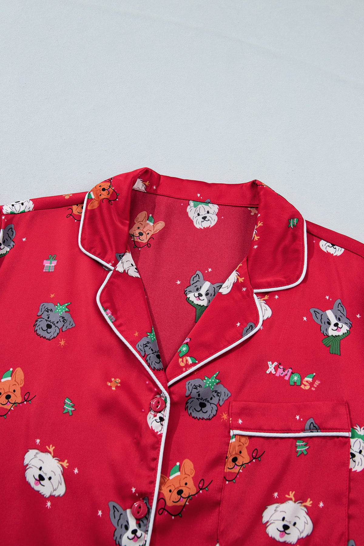 Racing Red Festive Dog Print Short Sleeve Lounge Set