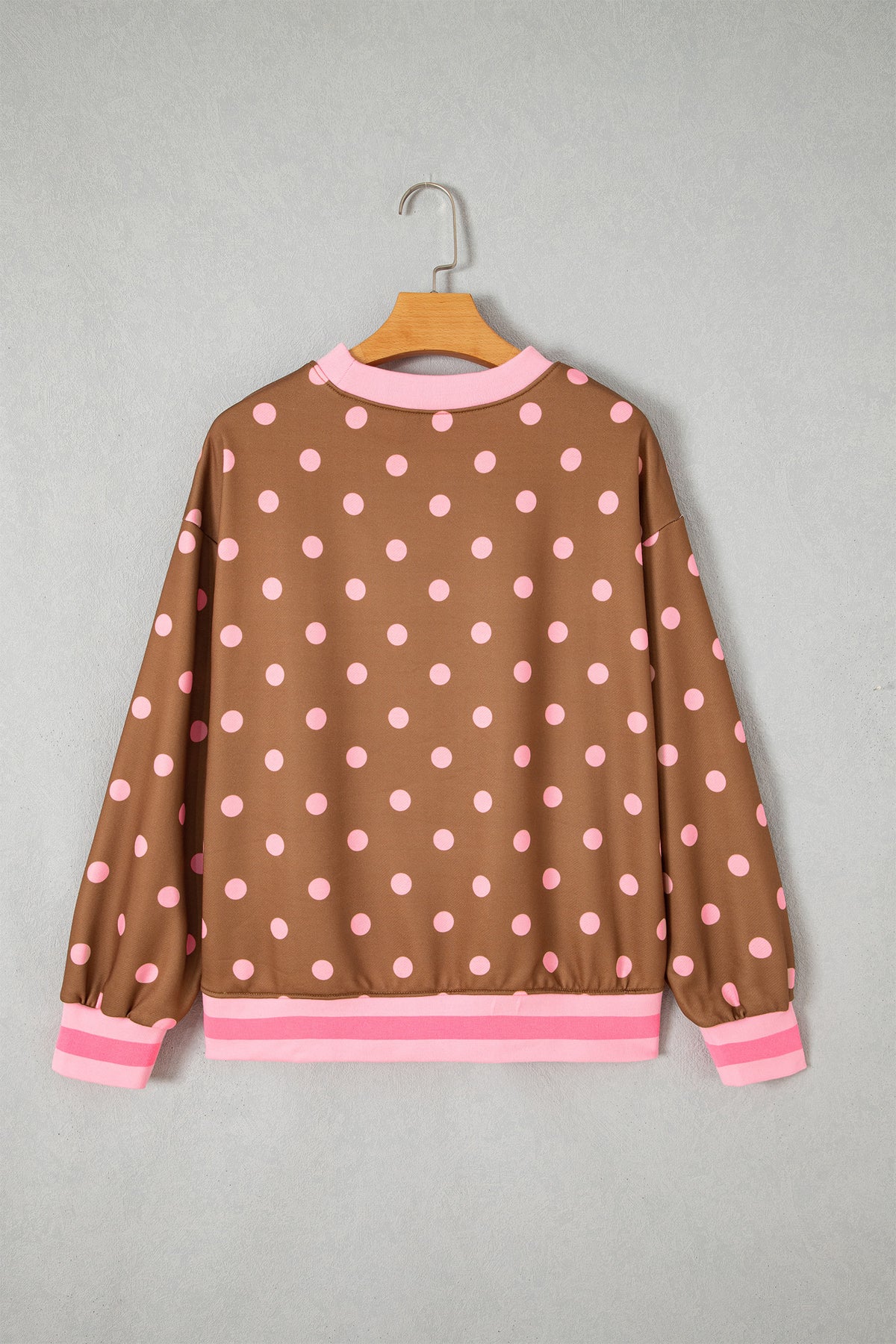 Pink Polka Dot Color Block Pullover Sweatshirt