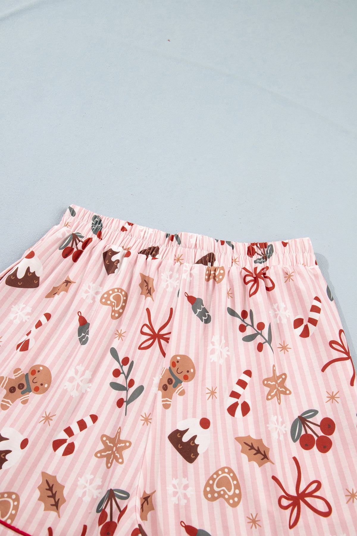 Pink Abstract Christmas Print Short Sleeve Lounge Set