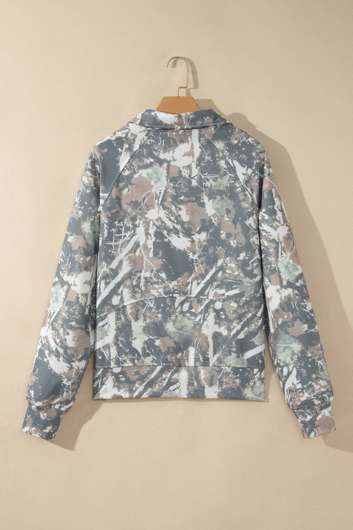 Multicolor Abstract Print Quarter Zip Kangaroo Pocket Sweatshirt