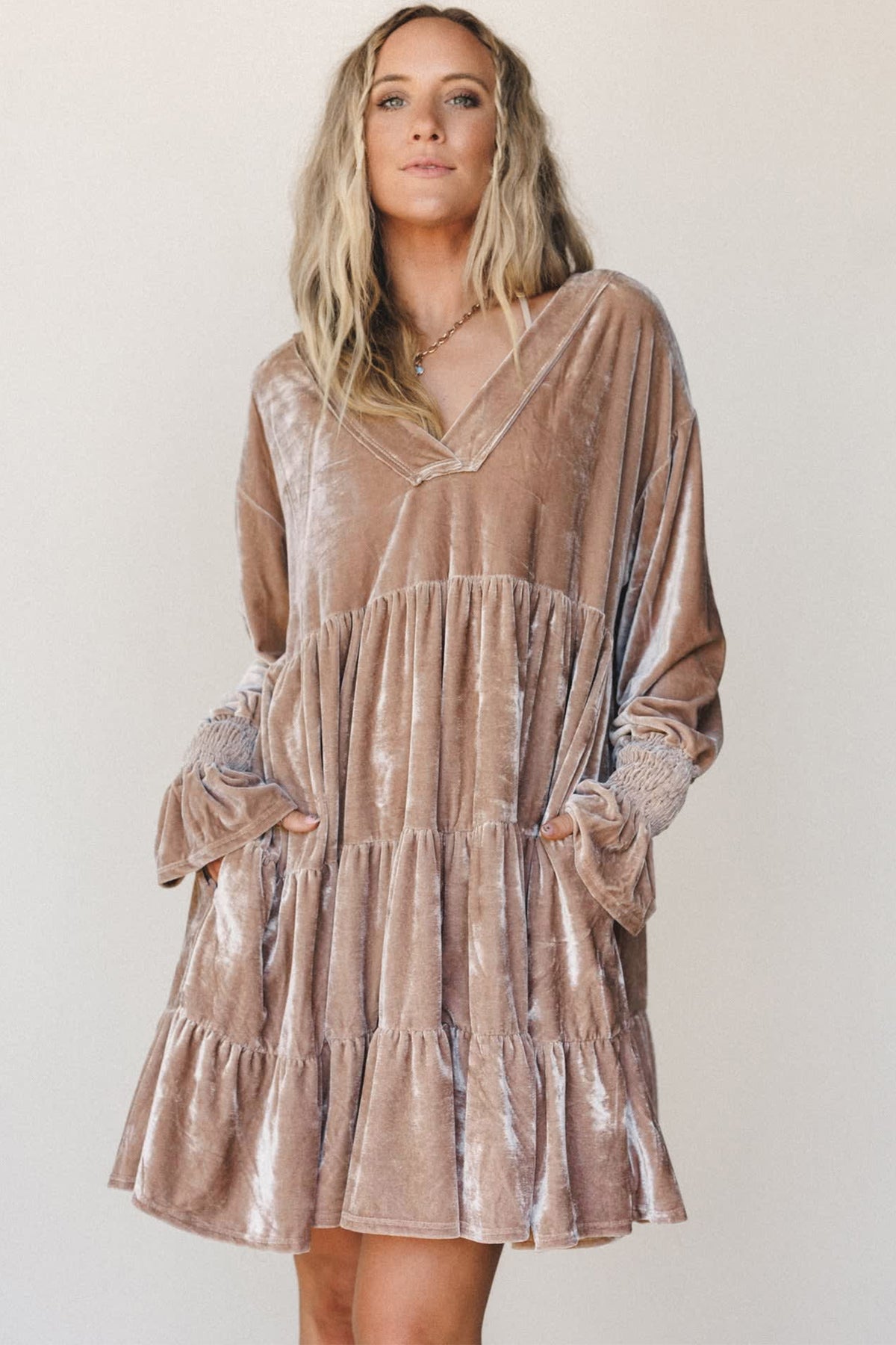 Smoke Velvet V-Neck Mini Dress