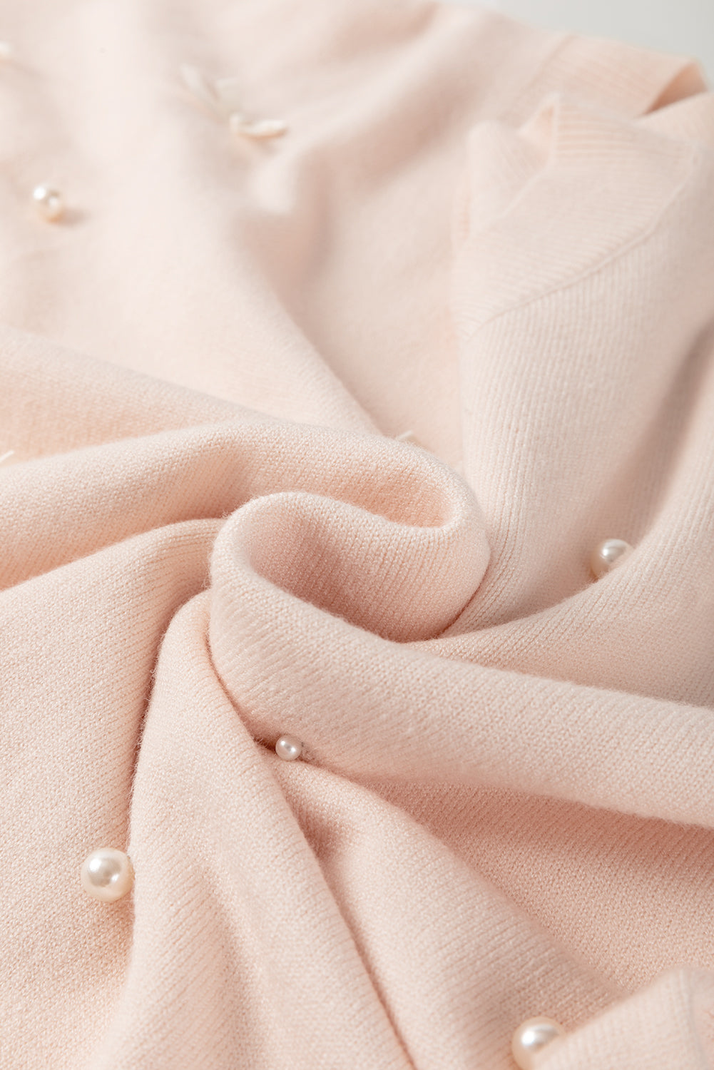 Oatmeal Pearl Bow Embellished Dolman Short Sleeve Sweater