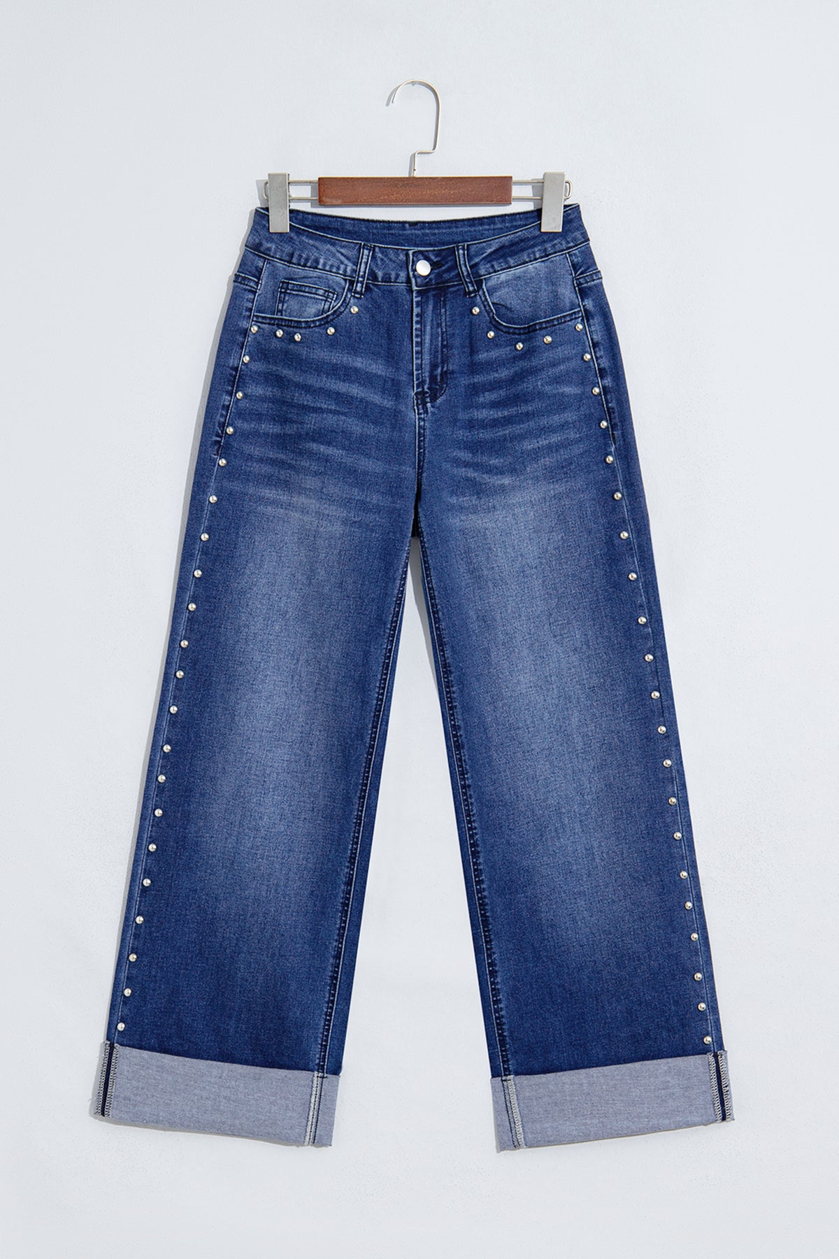 Coffee Studded Straight Leg Casual Loose Jeans