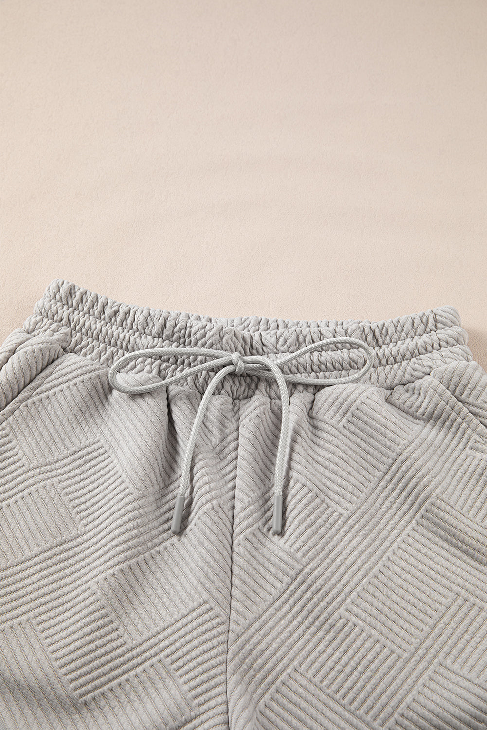 Women's Gray Textured Top Two-Piece Shorts Two-Piece Set