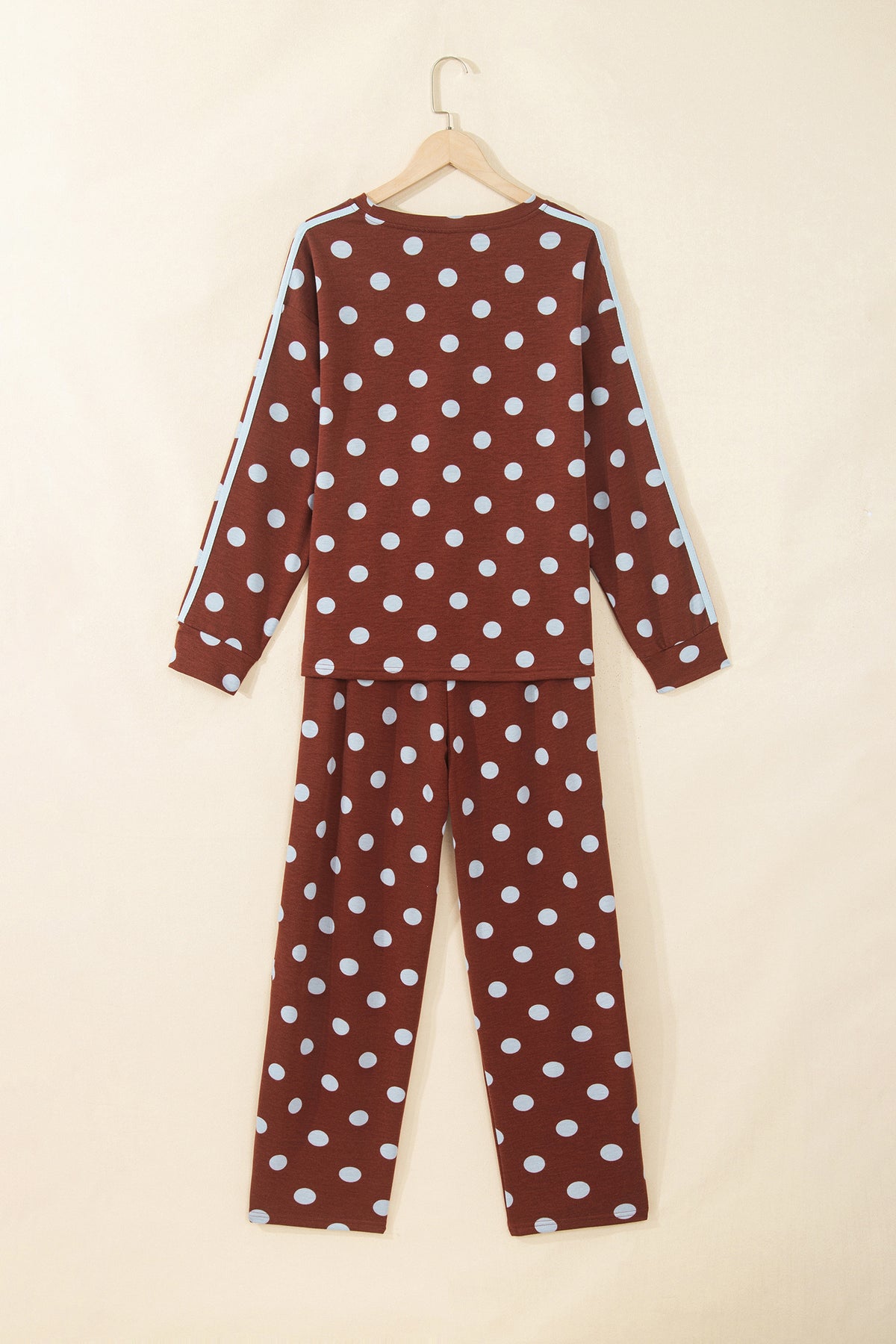 Pink Polka Dot Print Side Stripe Detail Long Sleeve Top Pant Set