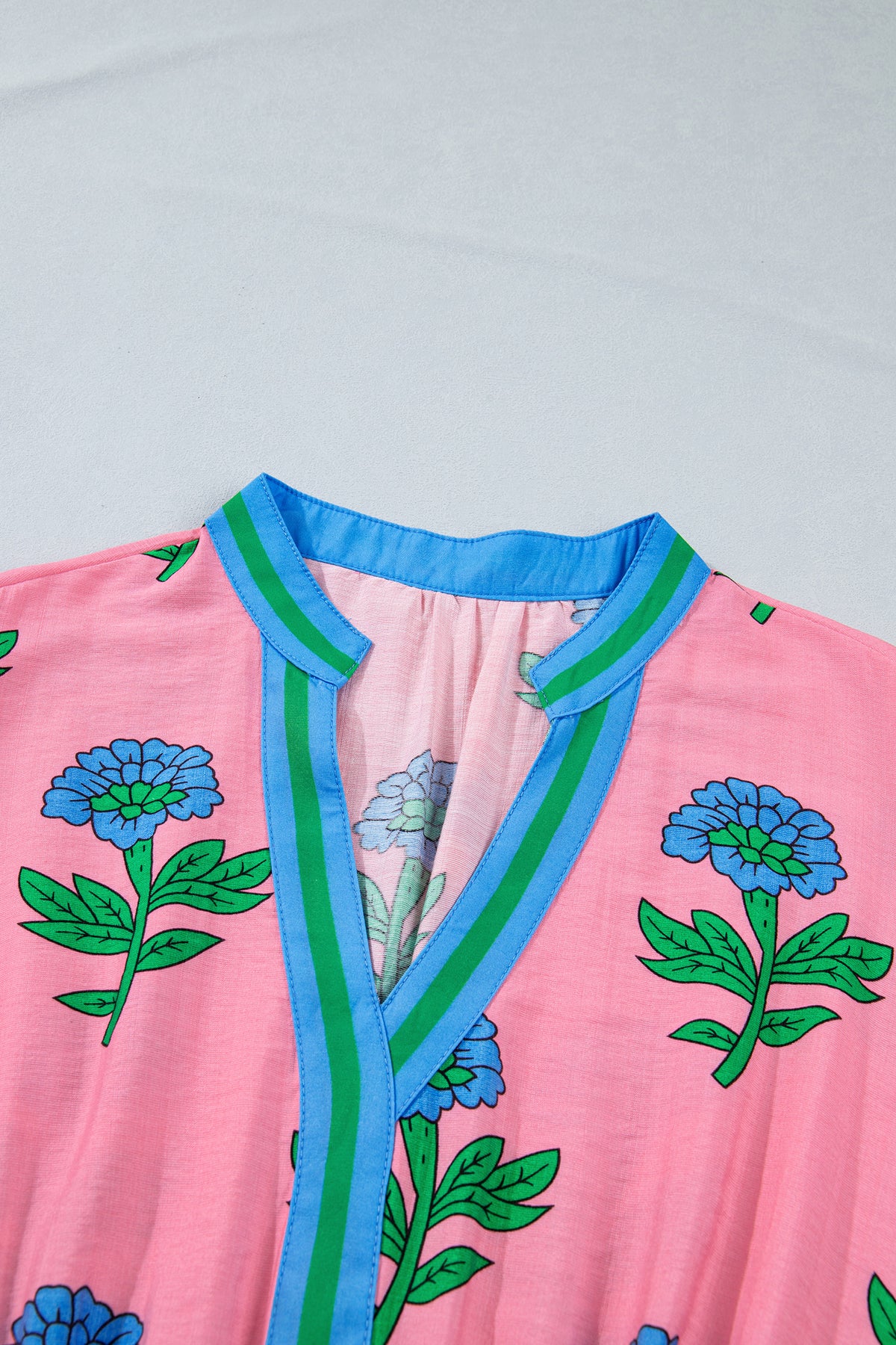 Pink Plus Size Striped V-Neck Ruffled Floral Long Dress