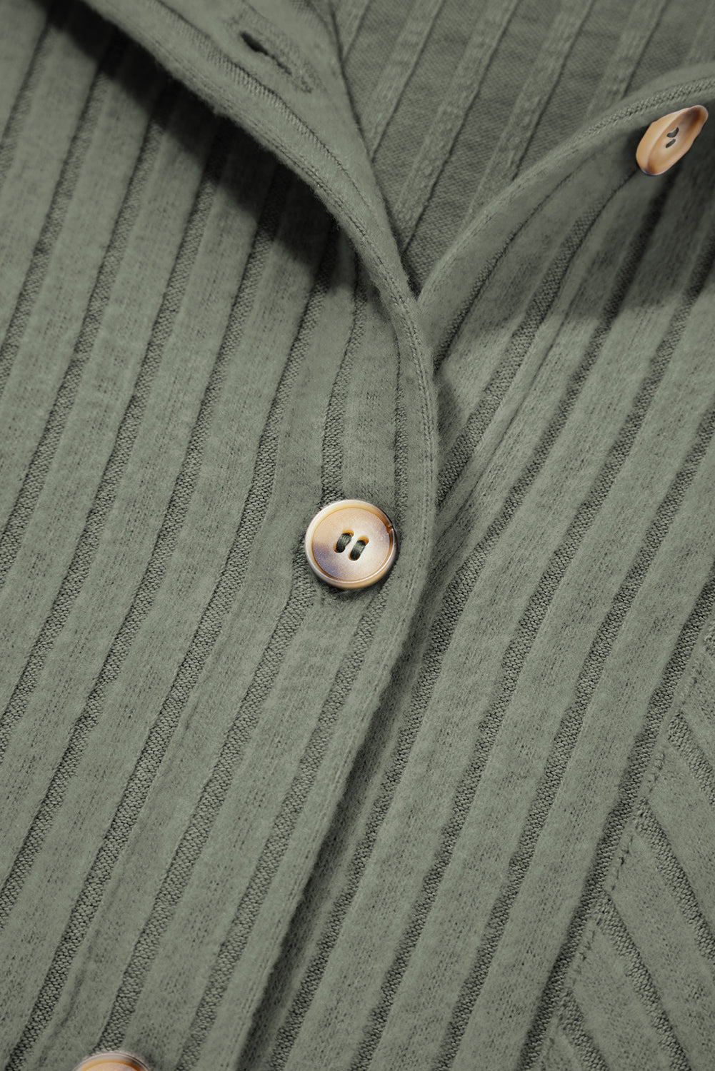 Mist Green Thermal Ribbed Texture Drop Shoulder Button Up Shacket
