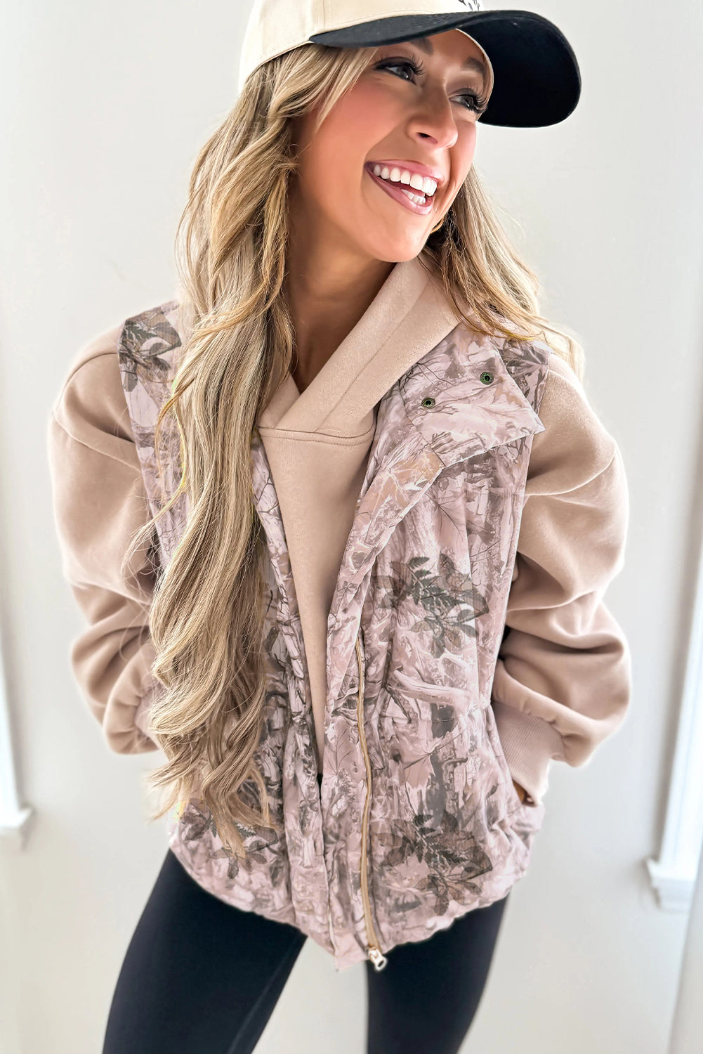 Gray Camo Leaf Print Winter Puffer Vest
