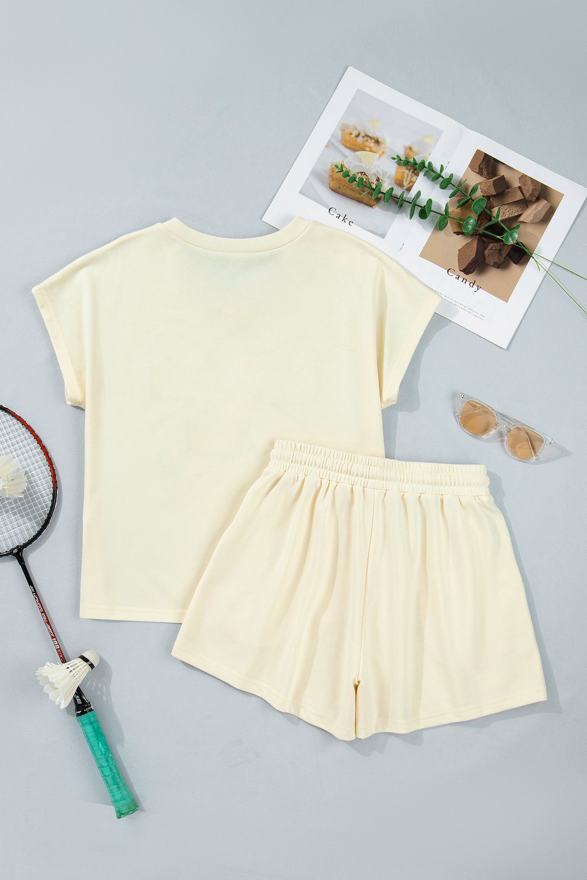 Women's Black Contrast Leopard Bow Patched V-Neck Tee Shorts Two-Piece Outfit Set