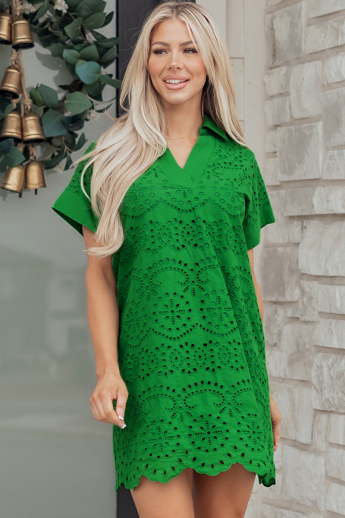 Black Solid Color Eyelet Embroidered T-Shirt Mini Dress