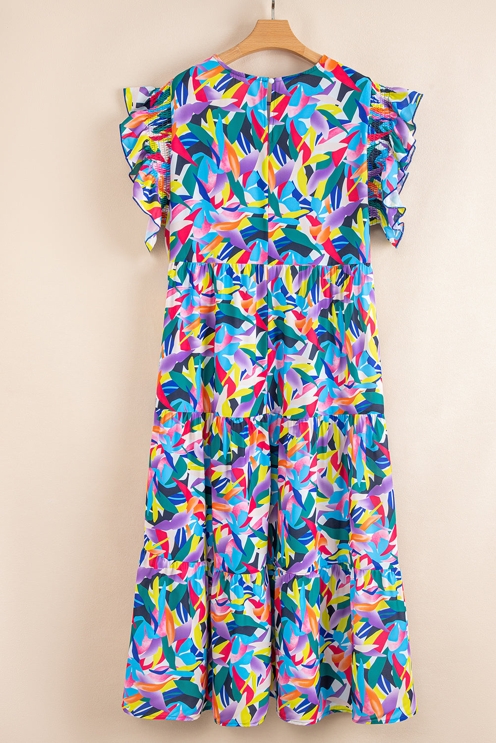 Blue Geometric Print Ruffled Short-Sleeve Plus Size Tiered Maxi Dress
