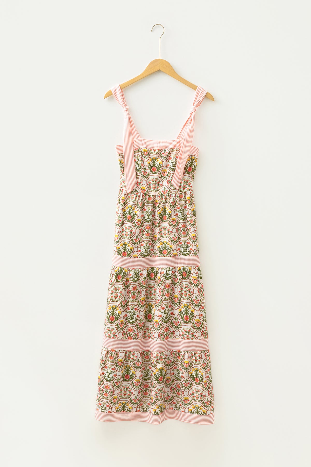 Green Geometric Floral Striped Patchwork Sleeveless Dress Runs Small