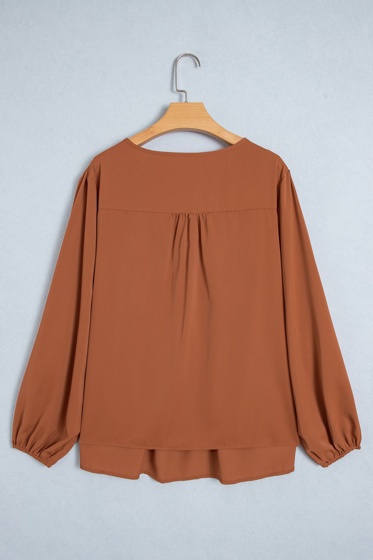 Chestnut Boho V-Neck Embroidered Tassel Long-Sleeve Plus Size Blouse