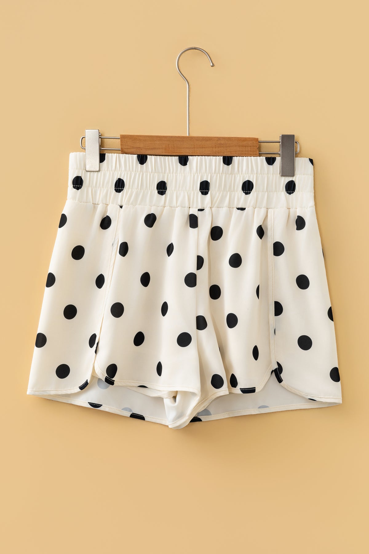 Sky Blue Polka Dot Print Shirred High Waist Casual Shorts