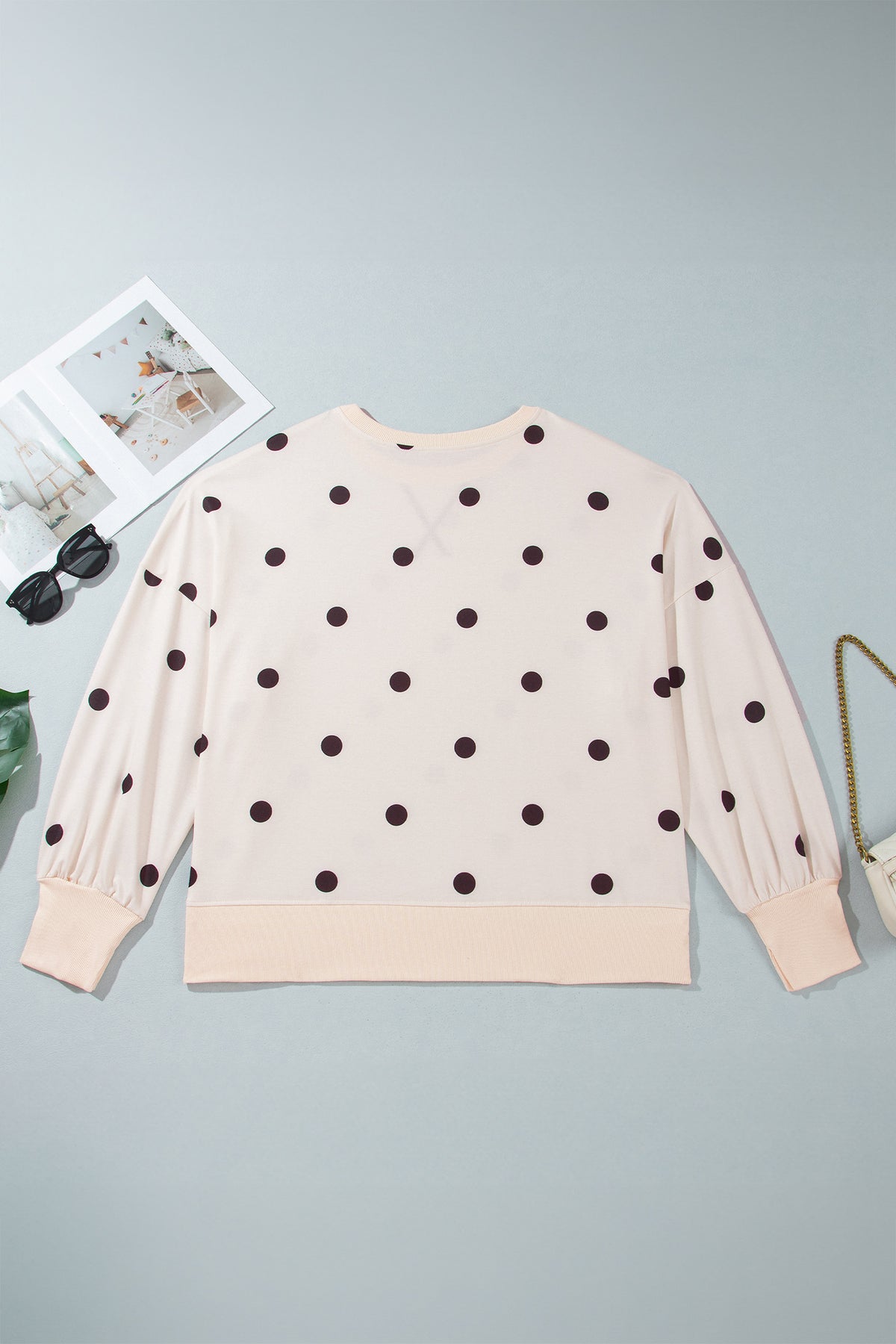 Yellow Round-Neck Long-Sleeve Polka Dot Plus Size Top
