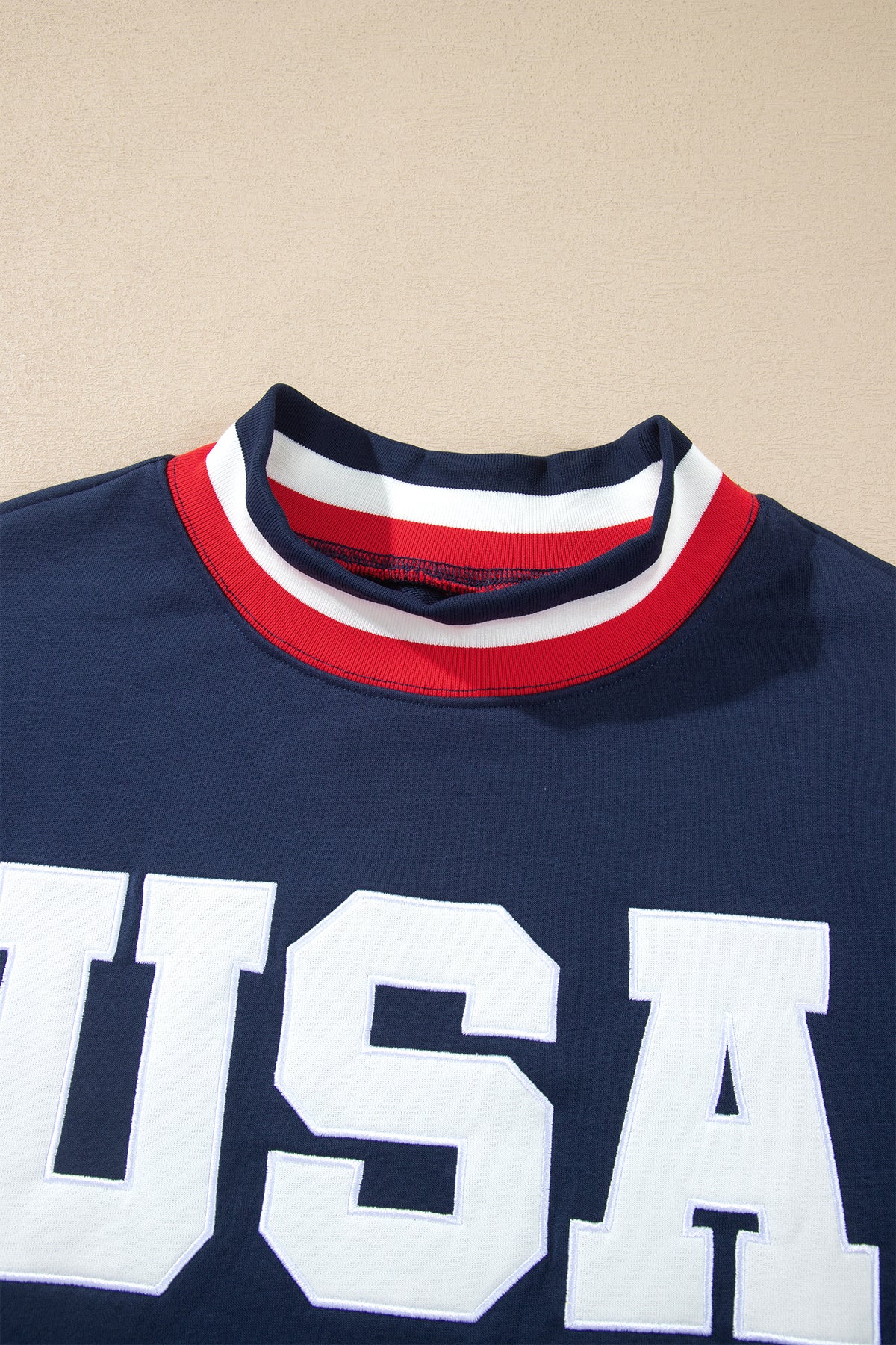 Dirty blue USA Slogan Patch Embroidery High Neck Sweatshirt