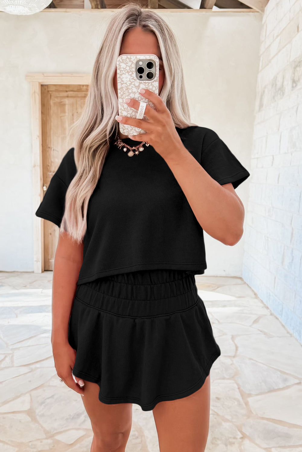 Women's Blossom Two-Piece Cropped Tee and Ruffle High-Waist Skort Set