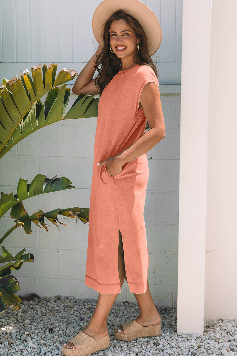 Wisteria Mineral Wash Pocketed T-Shirt Long Dress