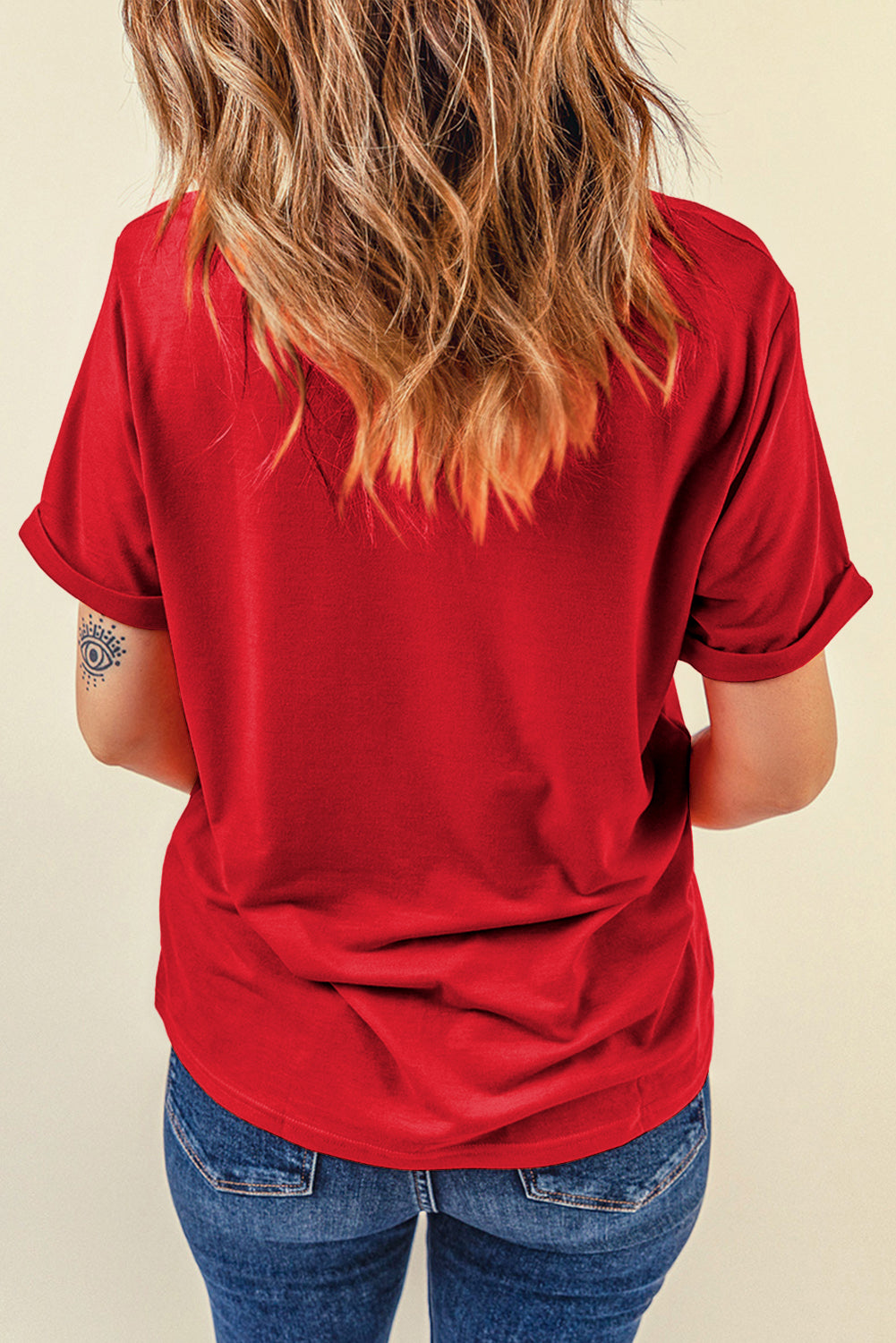 Red Sequined Christmas Nutcracker-man Graphic Cuffed Short Sleeve T-Shirt