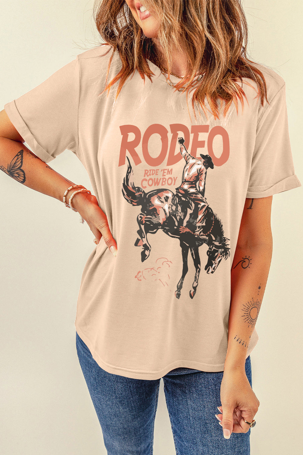 Khaki RODEO Cowboy Graphic Crewneck T-Shirt