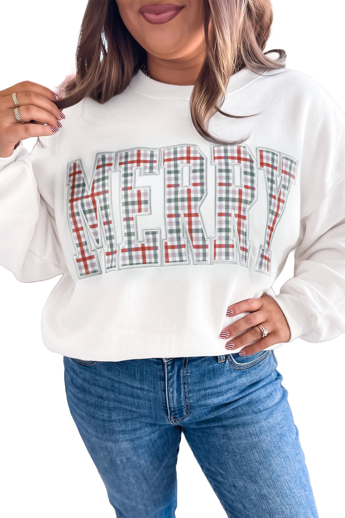 Multicolor MERRY Plaid Letter Plus Size Top
