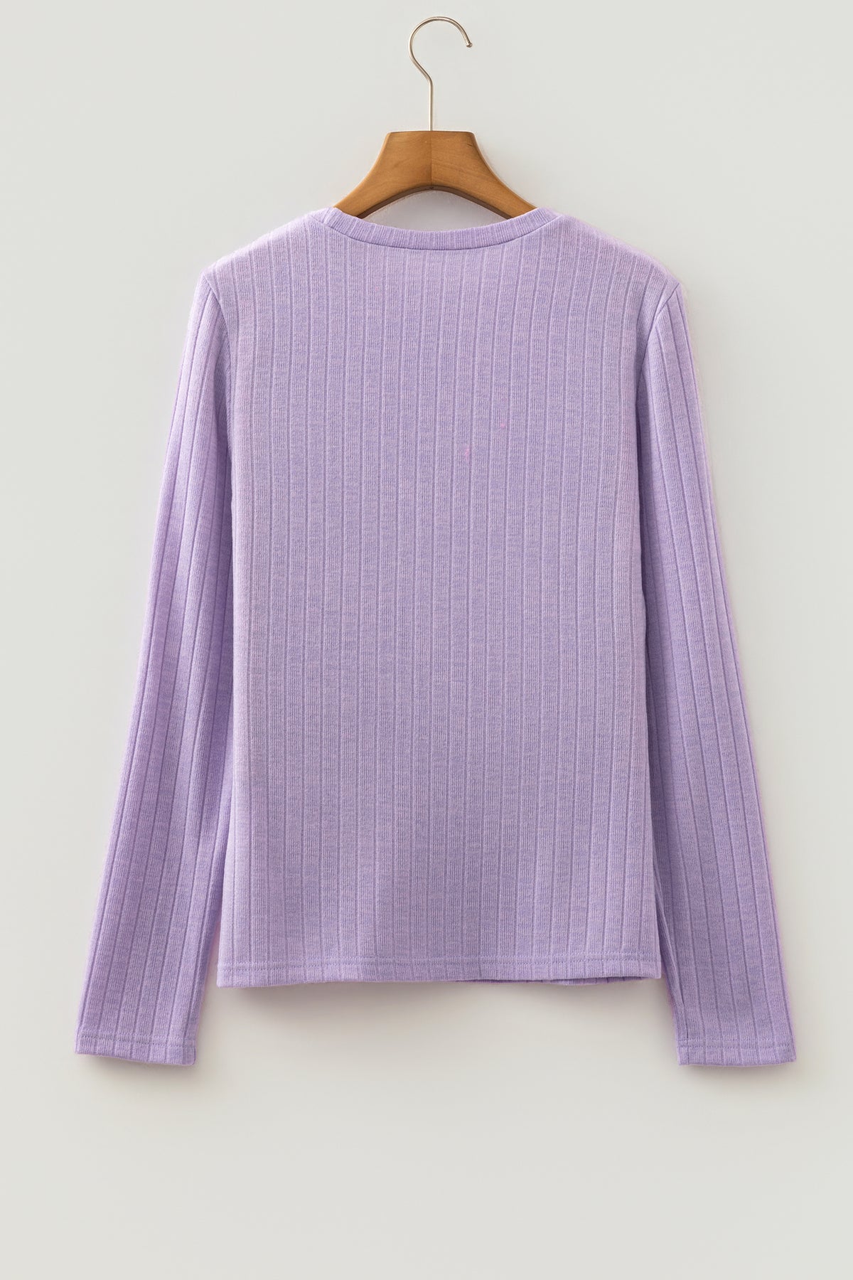 Lavendula Solid Color Ribbed Texture Round Neck Top