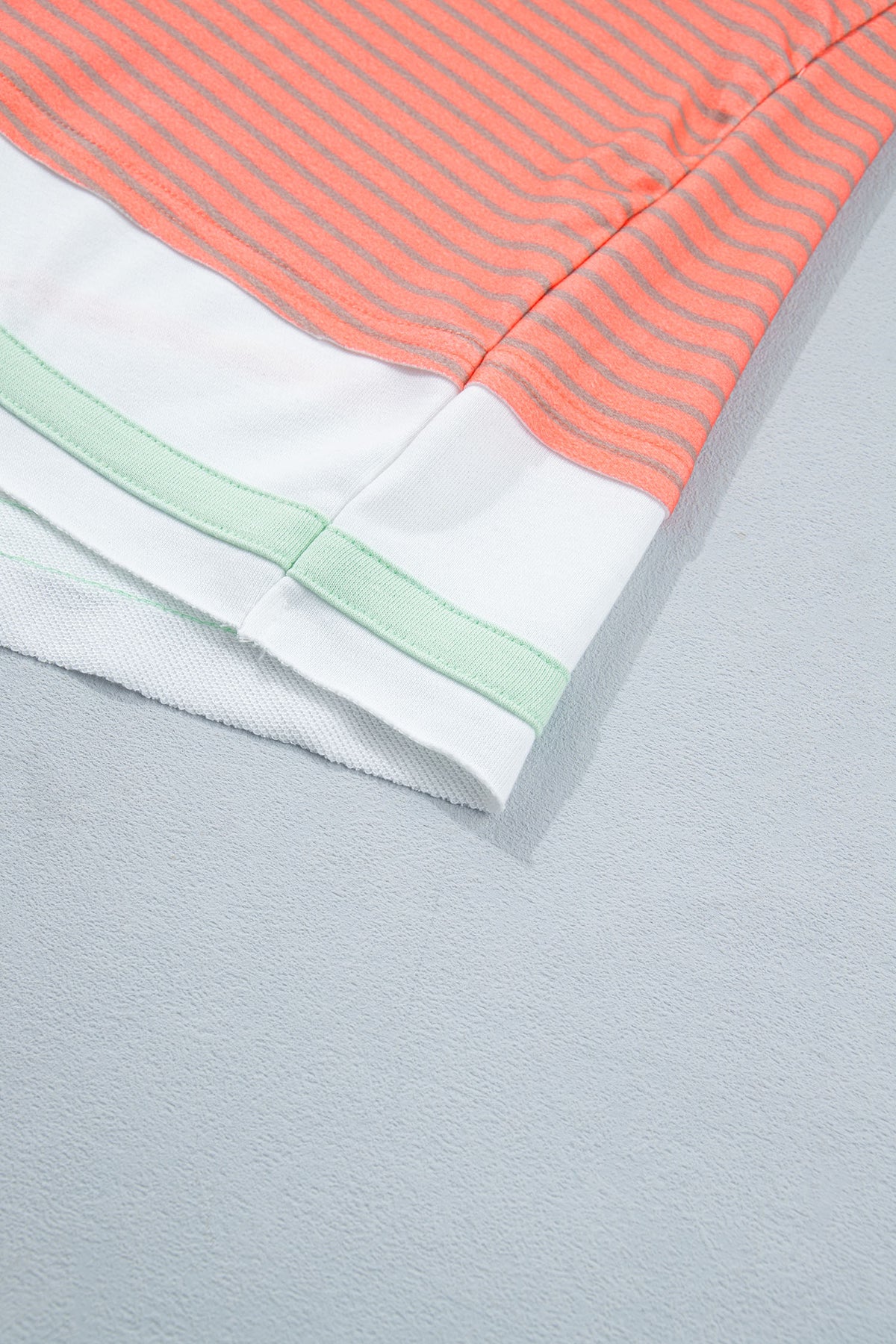 Orange Stripe Colorblock Raw Seam Long Sleeve Top