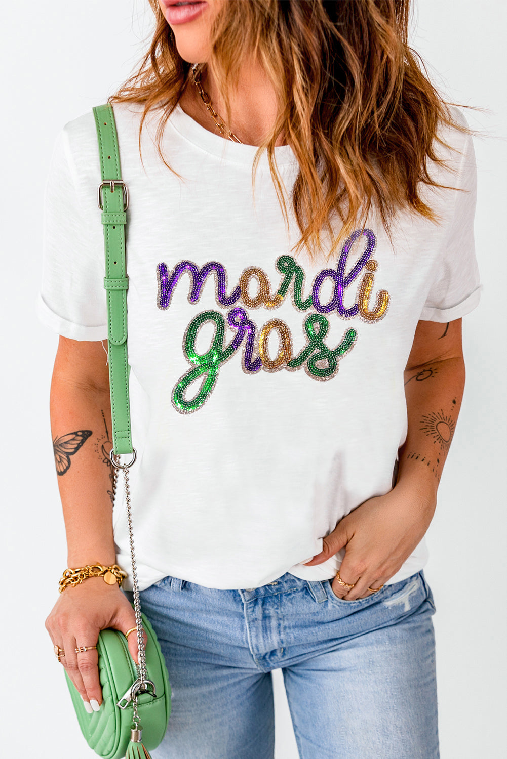 Wisteria Sequin mardi gras Graphic T-Shirt