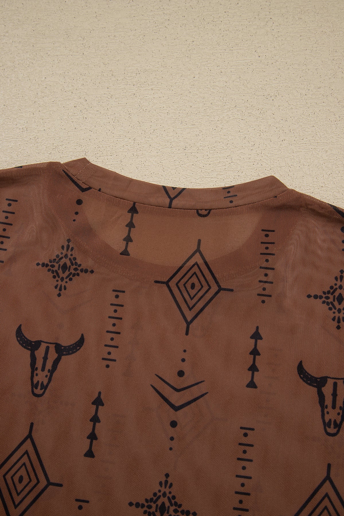 Chestnut Retro Western Print Mesh Sheath Top