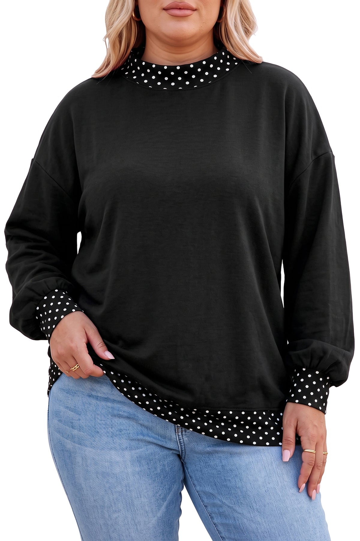 Red Dahlia Polka Dot Trim Plus Size Sweatshirt