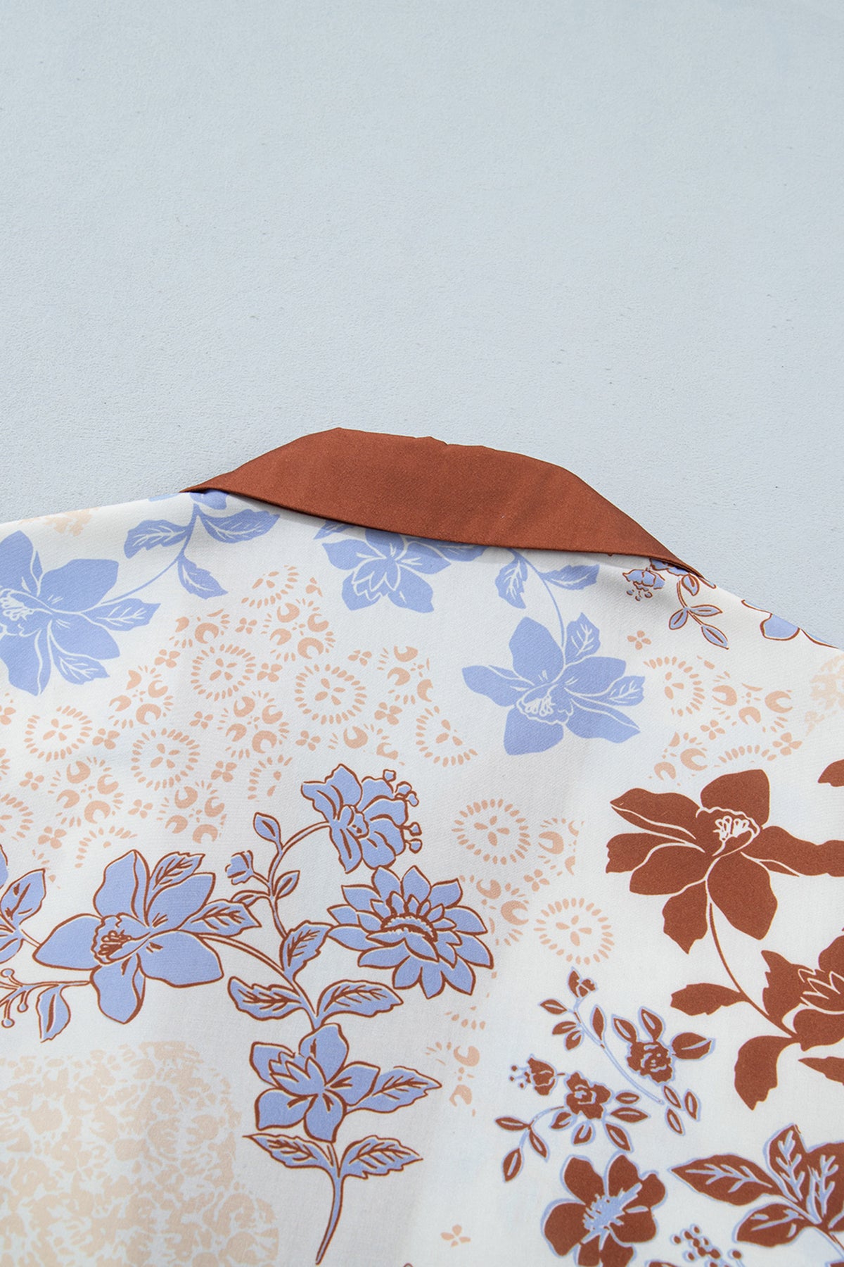 White Floral Print Colorblock V Neck Blouse