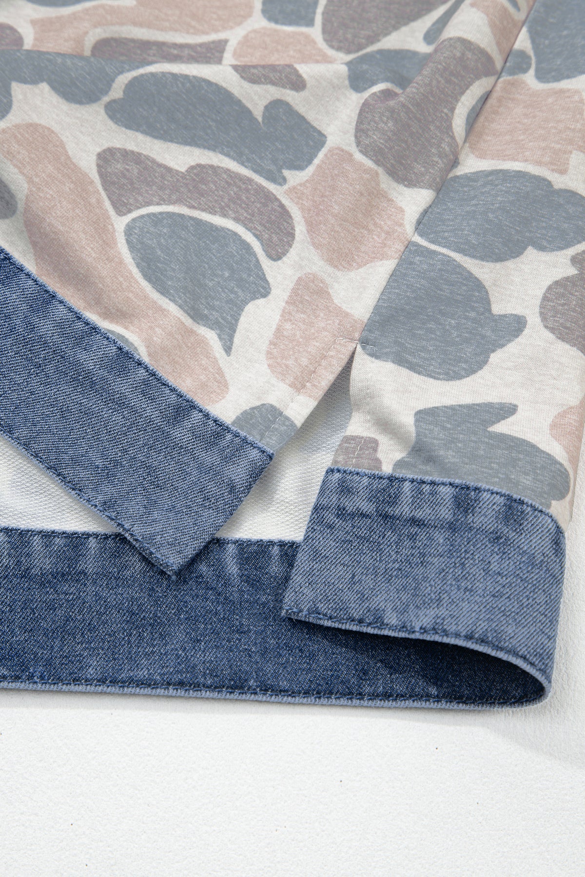 Multicolour Camouflage Print Denim Polo Collar Tee