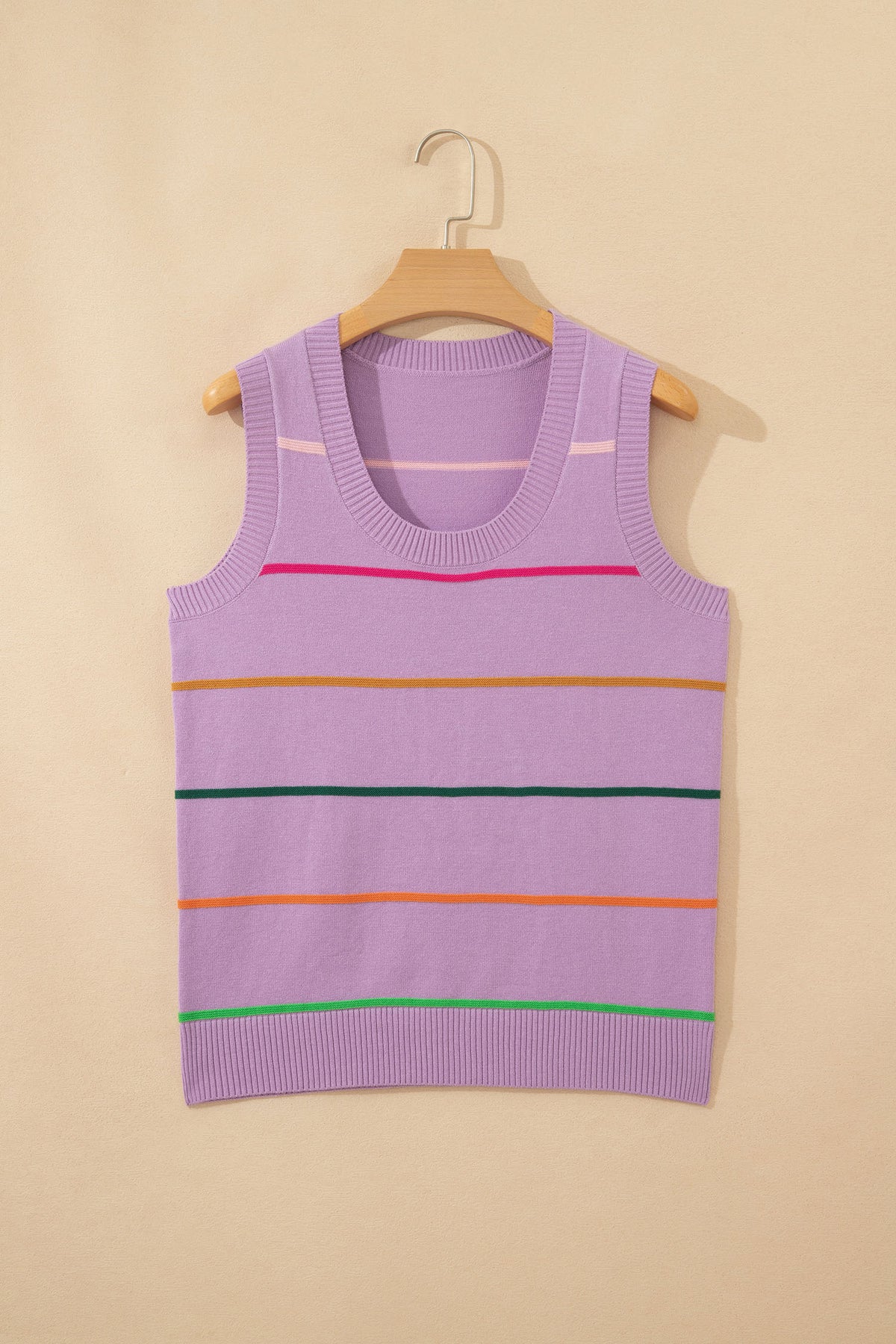 White Stripe Round Neck Knitted Sweater Tank