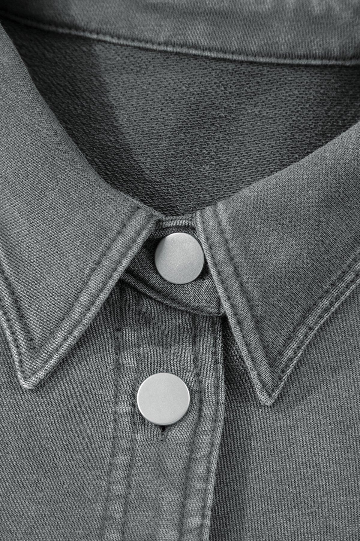 Medium Grey Mineral Wash Chest Pockets Shacket with Side Slit