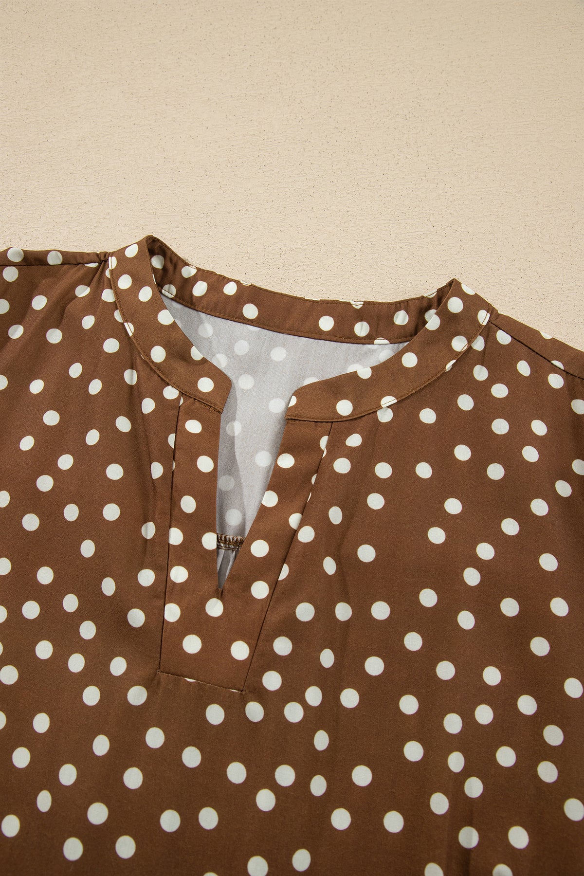 Brown V-Neck Polka Dot Long-Sleeve Shift Plus Size Dress
