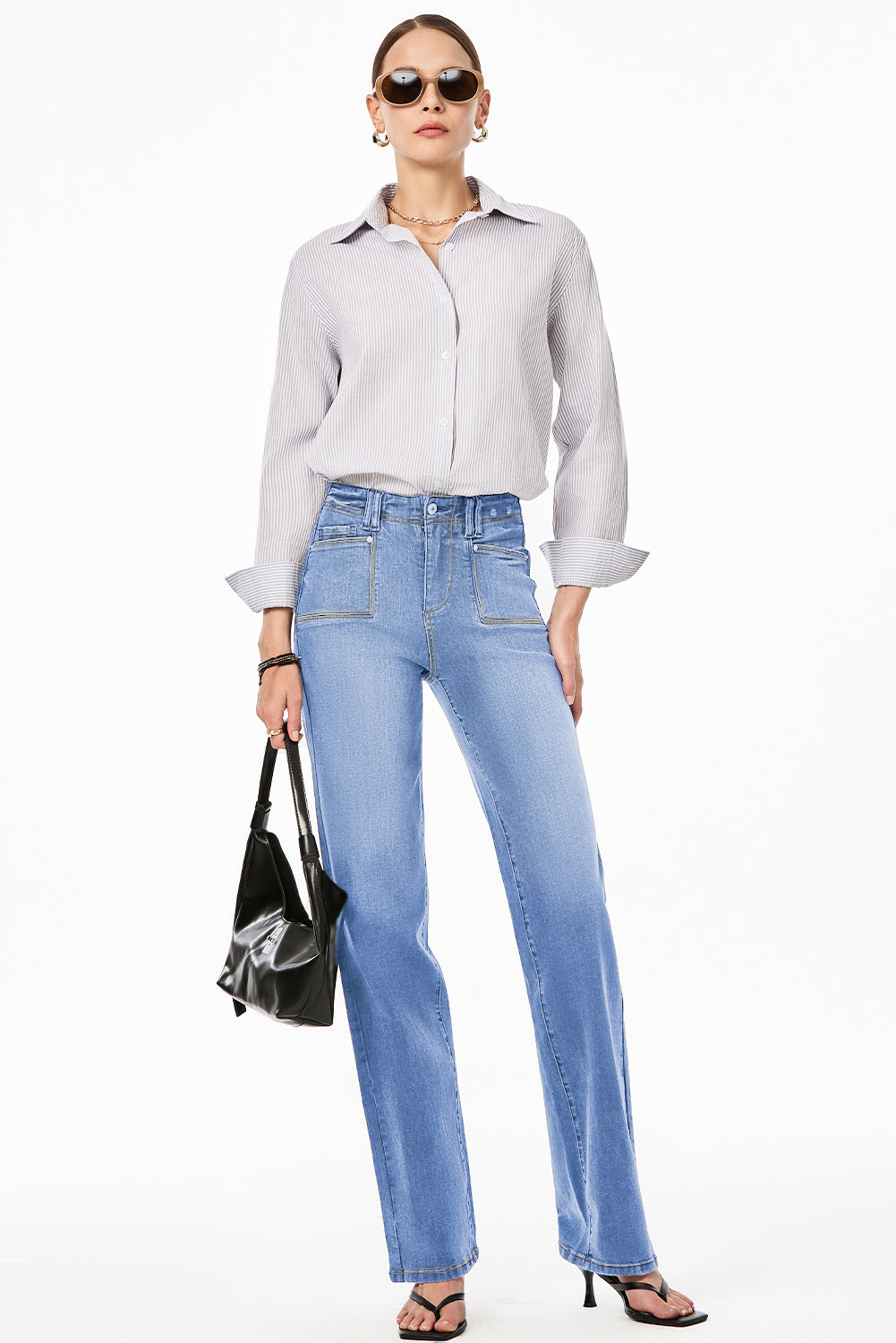 Dusk Blue Loose Straight Leg Cropped High Waist Jeans
