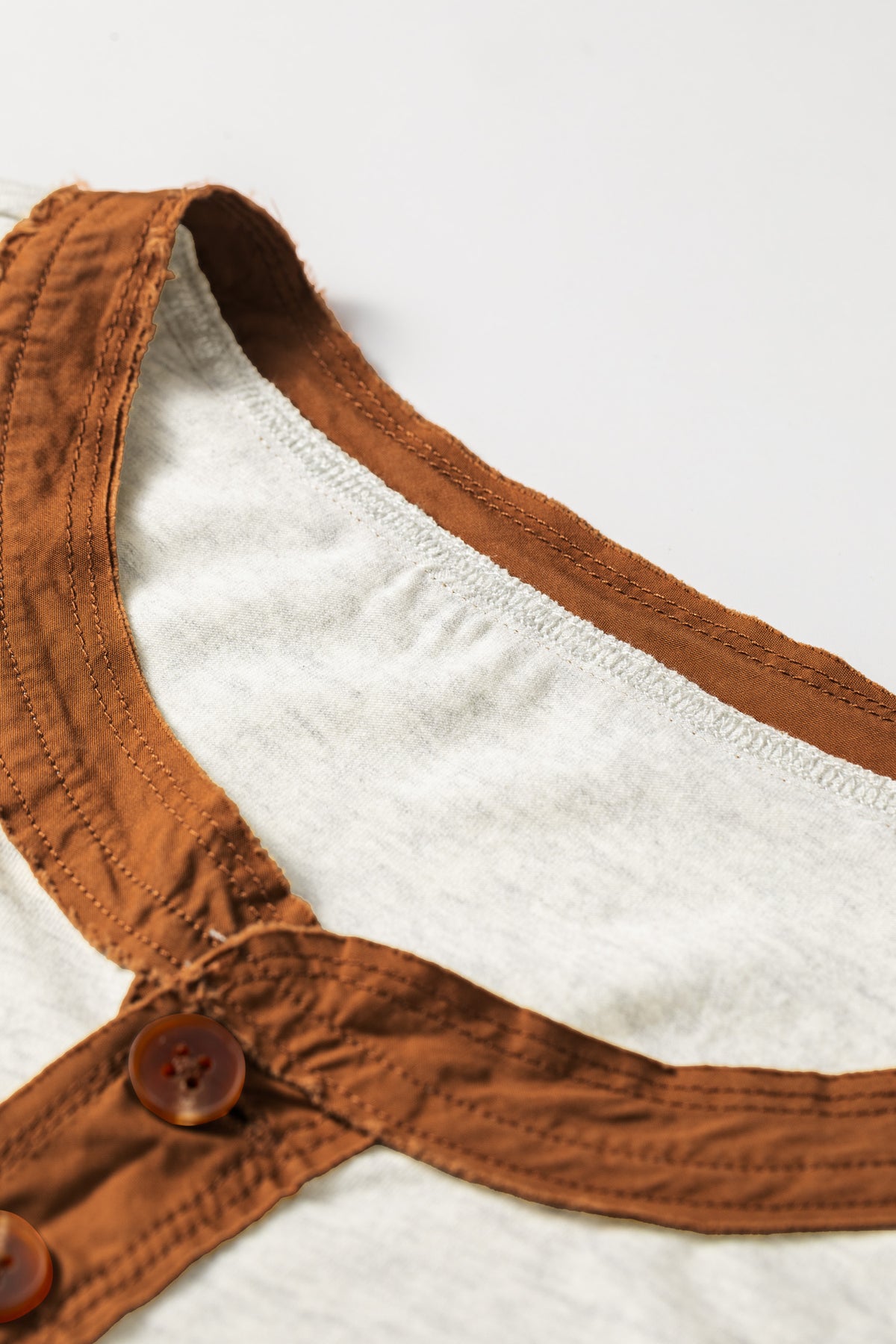 Light Grey Plus Size Distressed Color-Block Trim Cotton Henley Tee